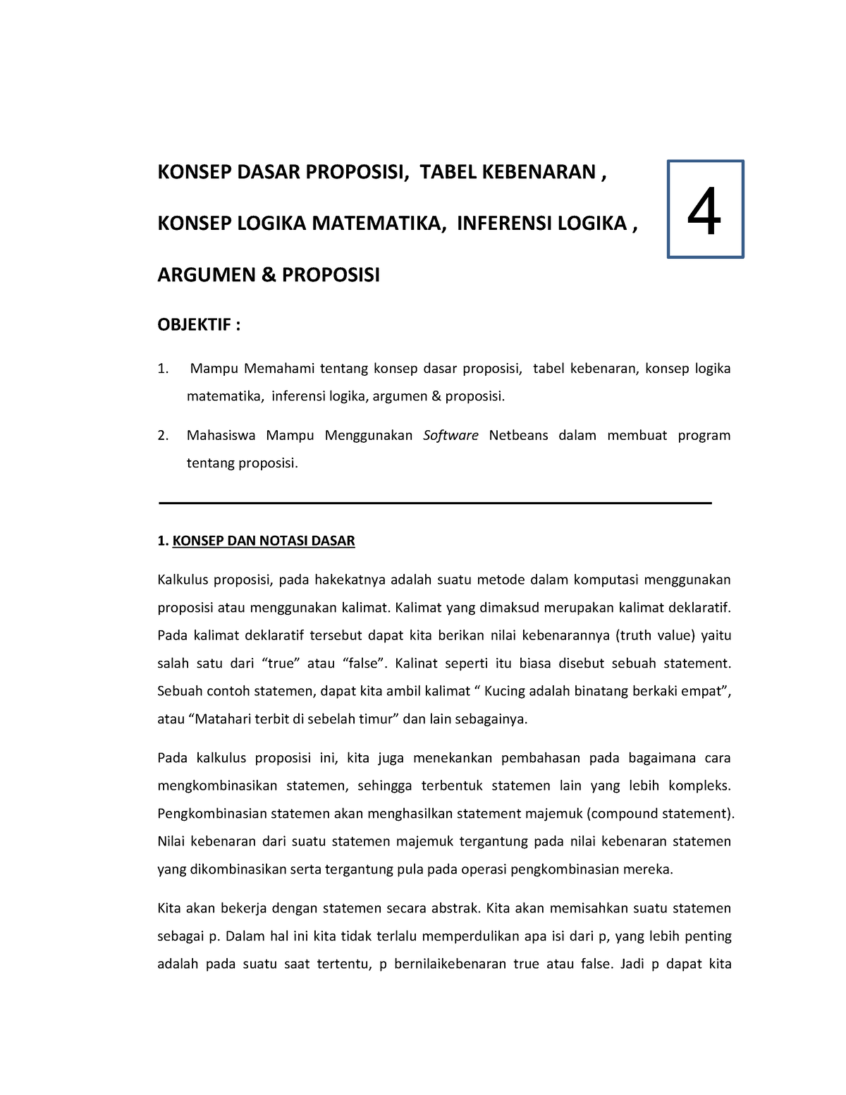 Modul Proposisi - Matematika Informatika 1 - KONSEP DASAR PROPOSISI ...