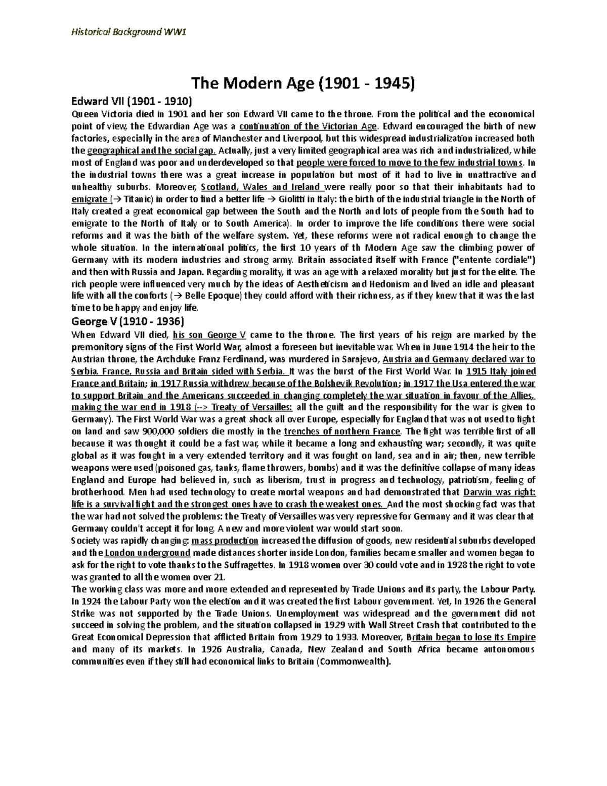 Modern Age (History) 1 …….. Historical Background WW The Modern Age (1901 1945) Edward VII