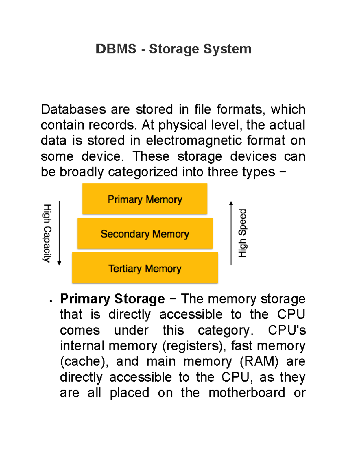 DBS-U5-Disk storage Structure - DBMS - Storage System Databases are ...