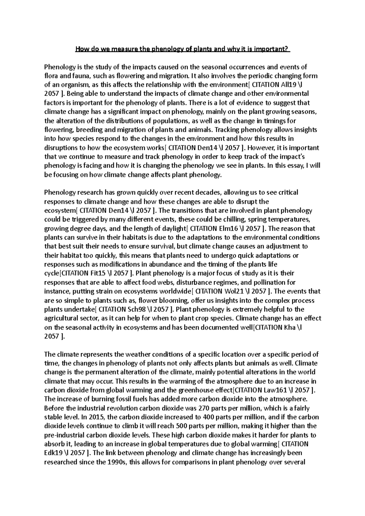 How do we measure the phenology of plants and why it is important It