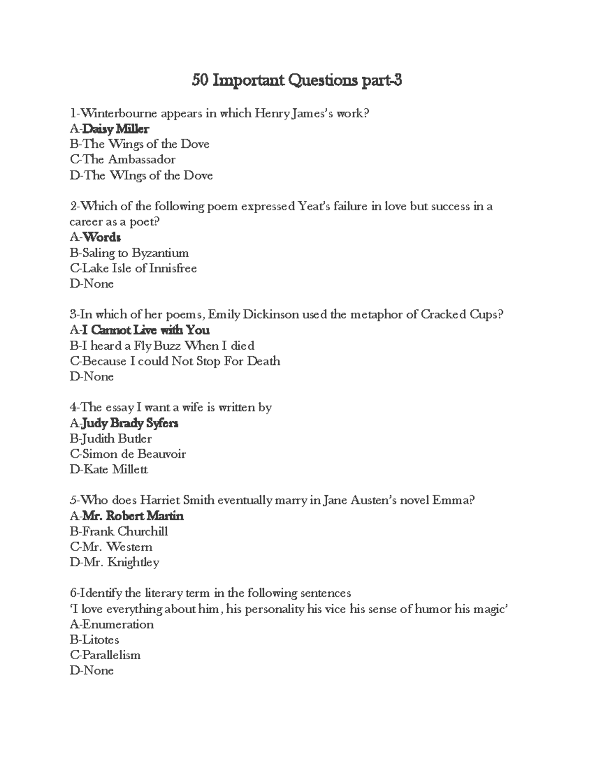 50 Important Questions Part-3 - 50 Important Questions part- 3 1 ...