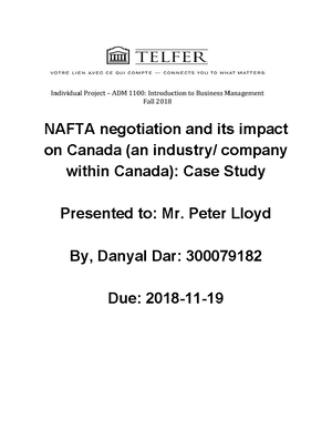 ADM 1100 [A] Class 5 - Lecture notes 5 - Introduction to Management ...