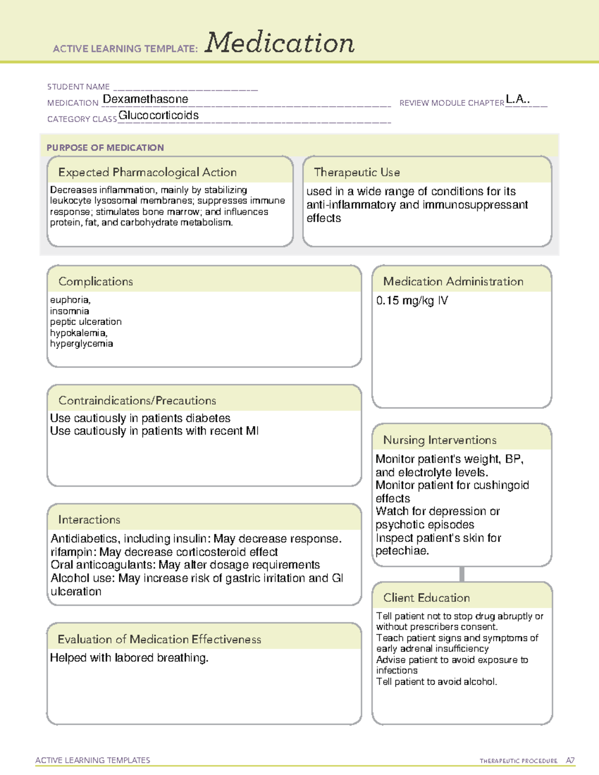 Ati medication form dexamethasone ACTIVE LEARNING TEMPLATES