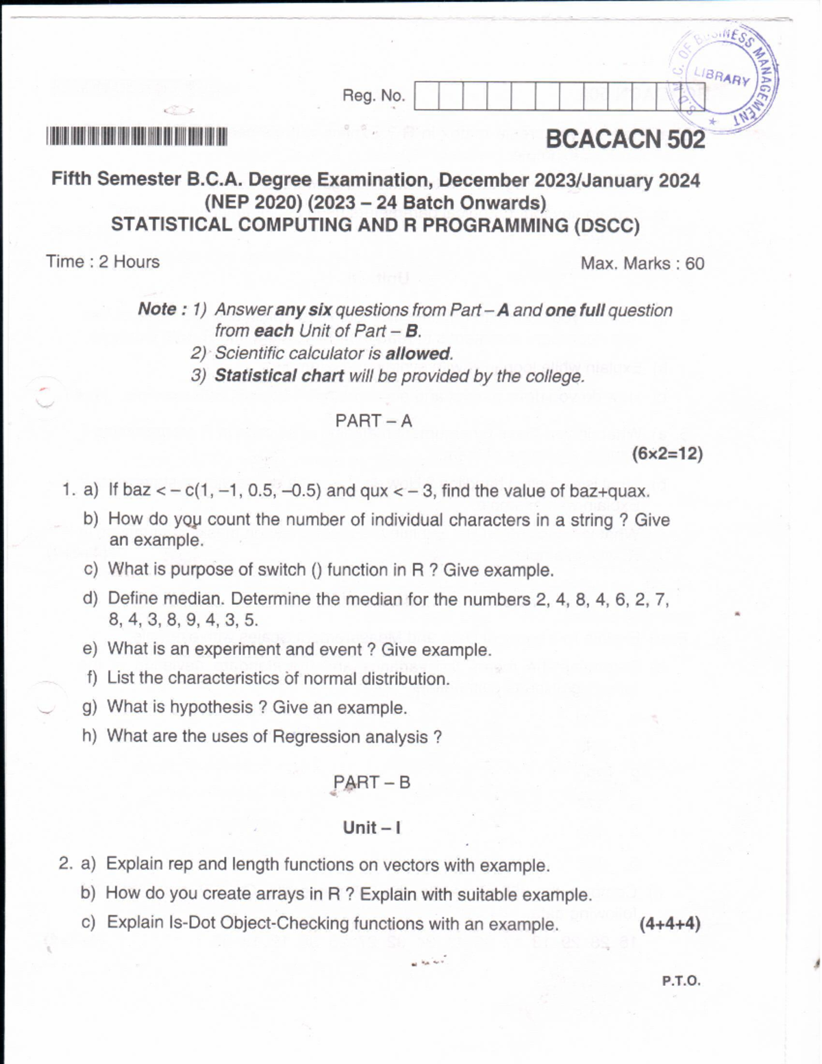 BCA V Semester Statistical Computing and R Programming NEP Jan 2024 ...