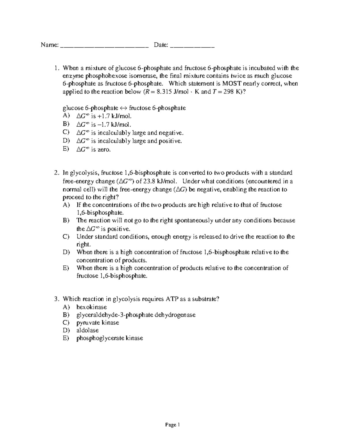 assignment on glycolysis