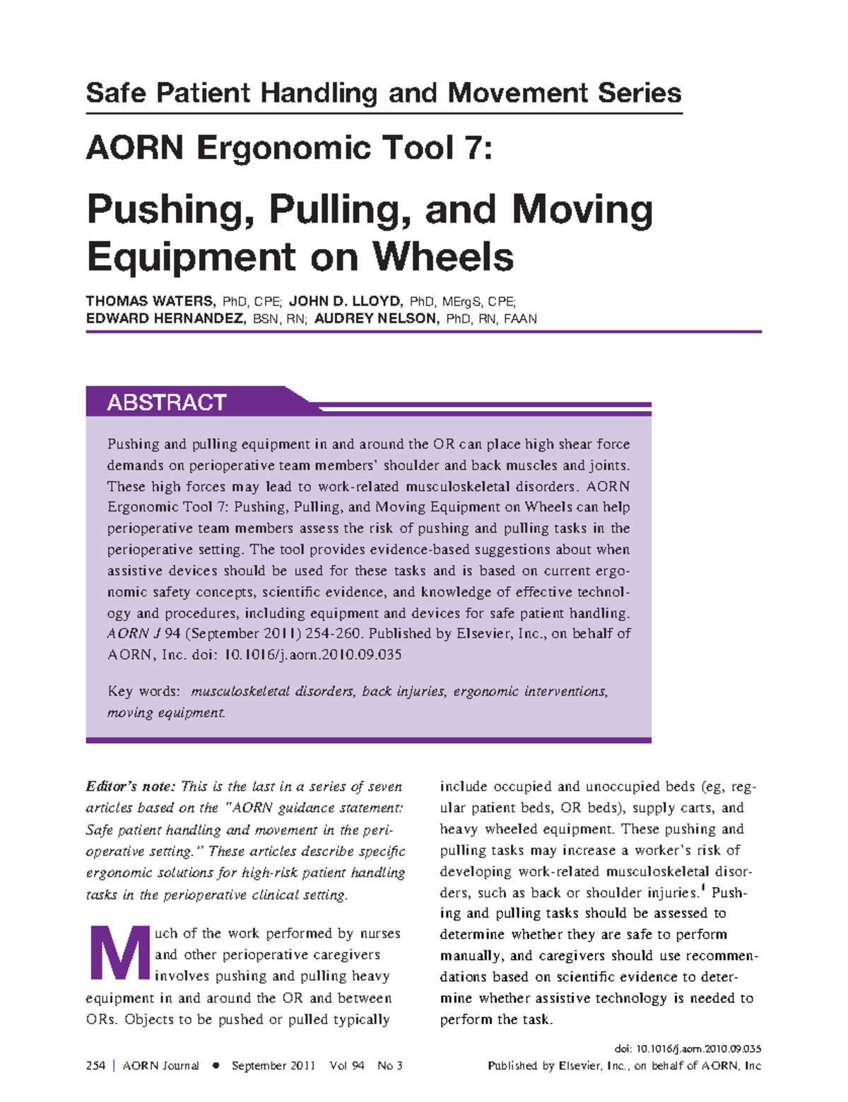 Pushin pulling moving equipment on wheels Safe Patient Handling and