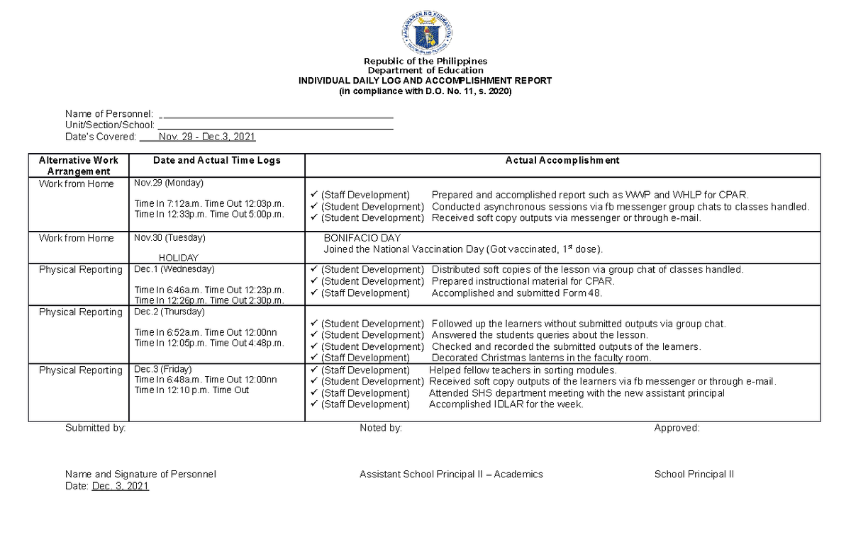 3 - Report - Republic Of The Philippines Department Of Education 