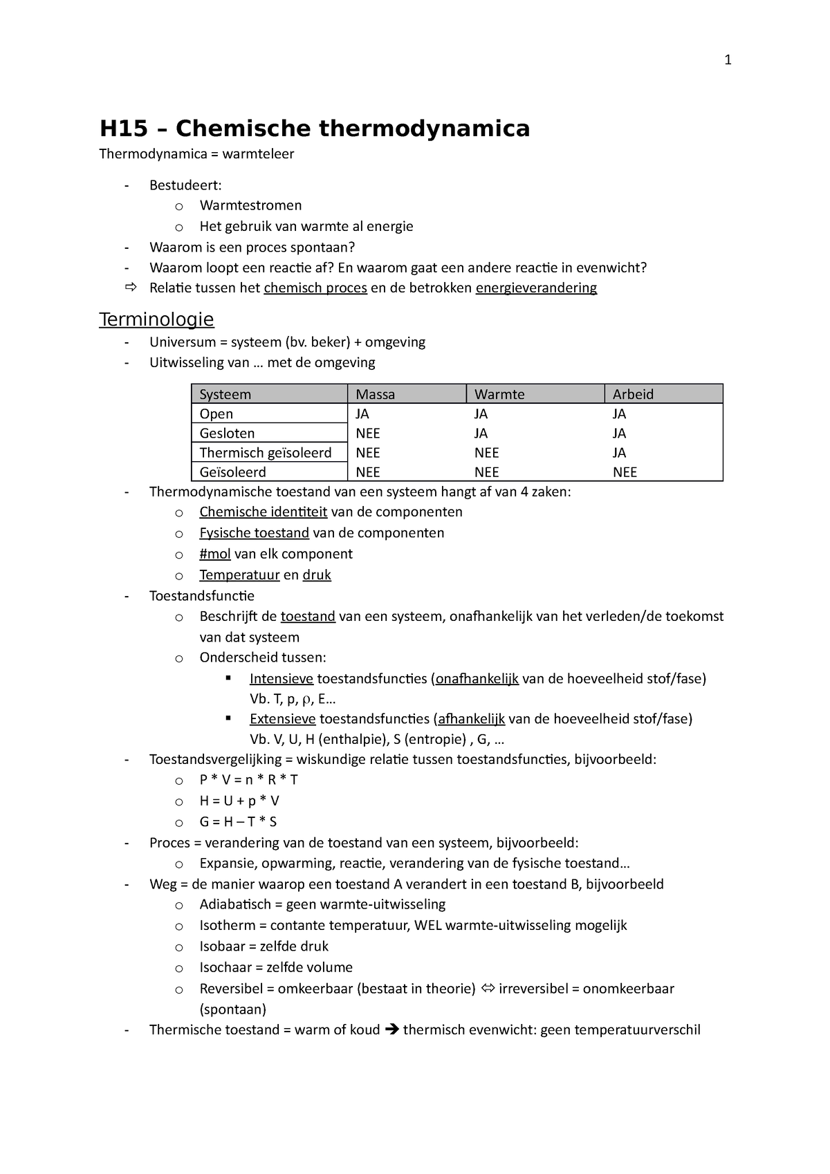 Samenvatting H15 - H15 – Chemische Thermodynamica Thermodynamica ...