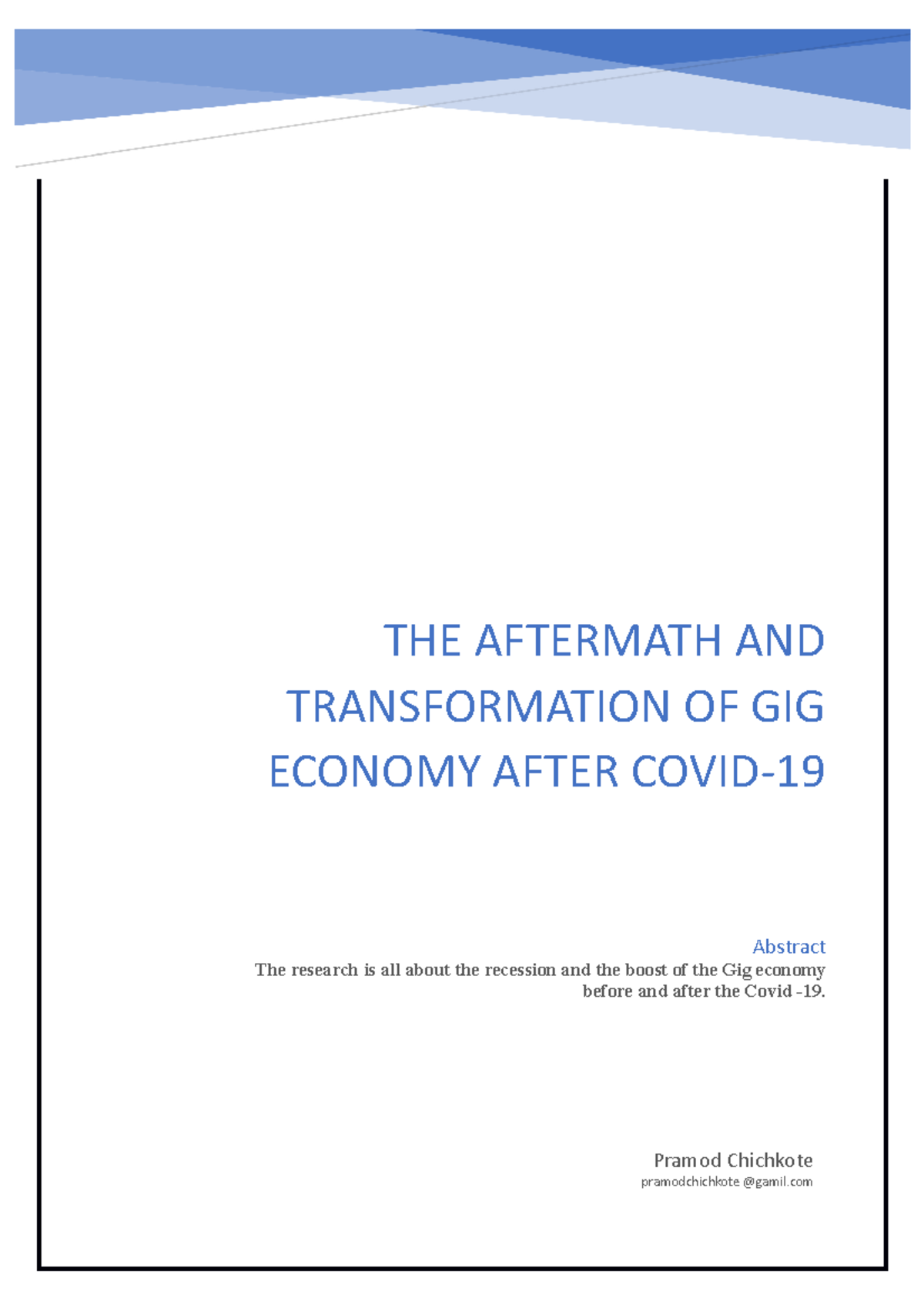 The Aftermath and Transformation of Gig Economy after Covid-19 - Pramod ...