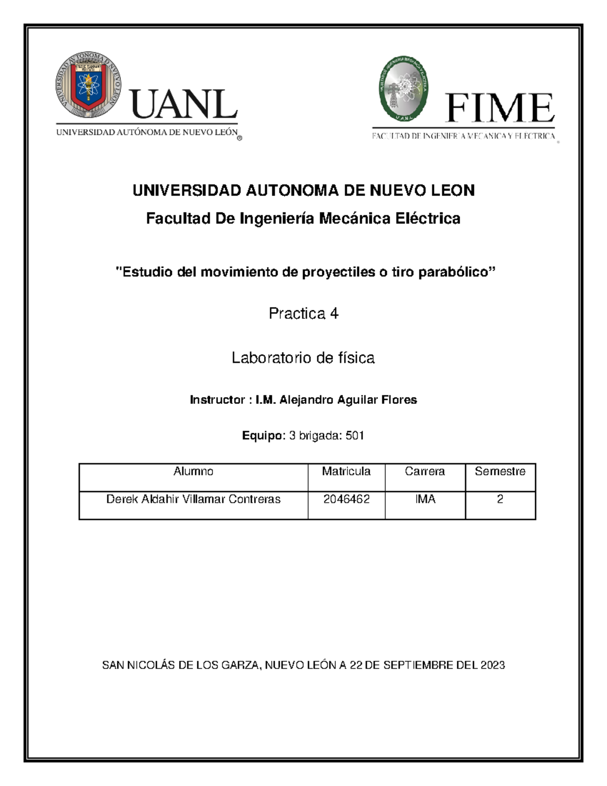 Practica 4.1 - fisica - UNIVERSIDAD AUTONOMA DE NUEVO LEON Facultad De ...