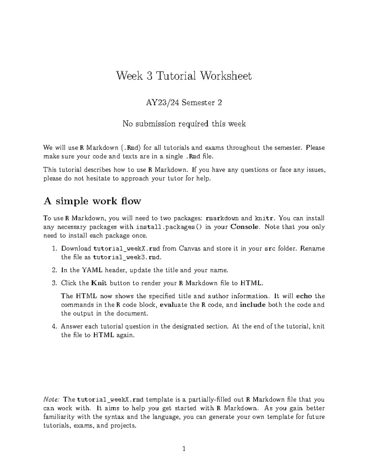 Tutorial Worksheet Wk3 - Week 3 Tutorial Worksheet AY23/24 Semester 2 ...