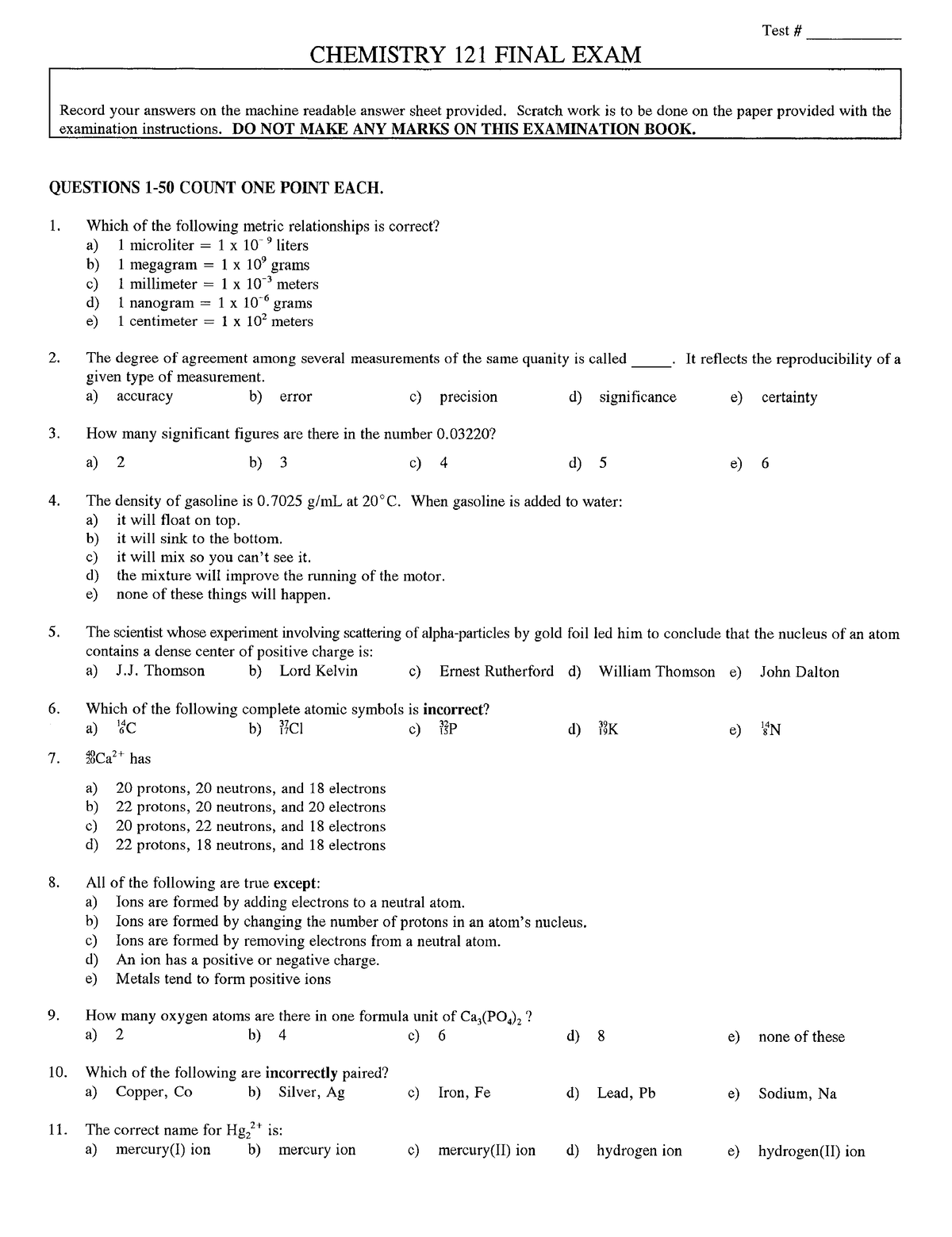 Chemistry Practice exam - Chemical Engineering - Studocu