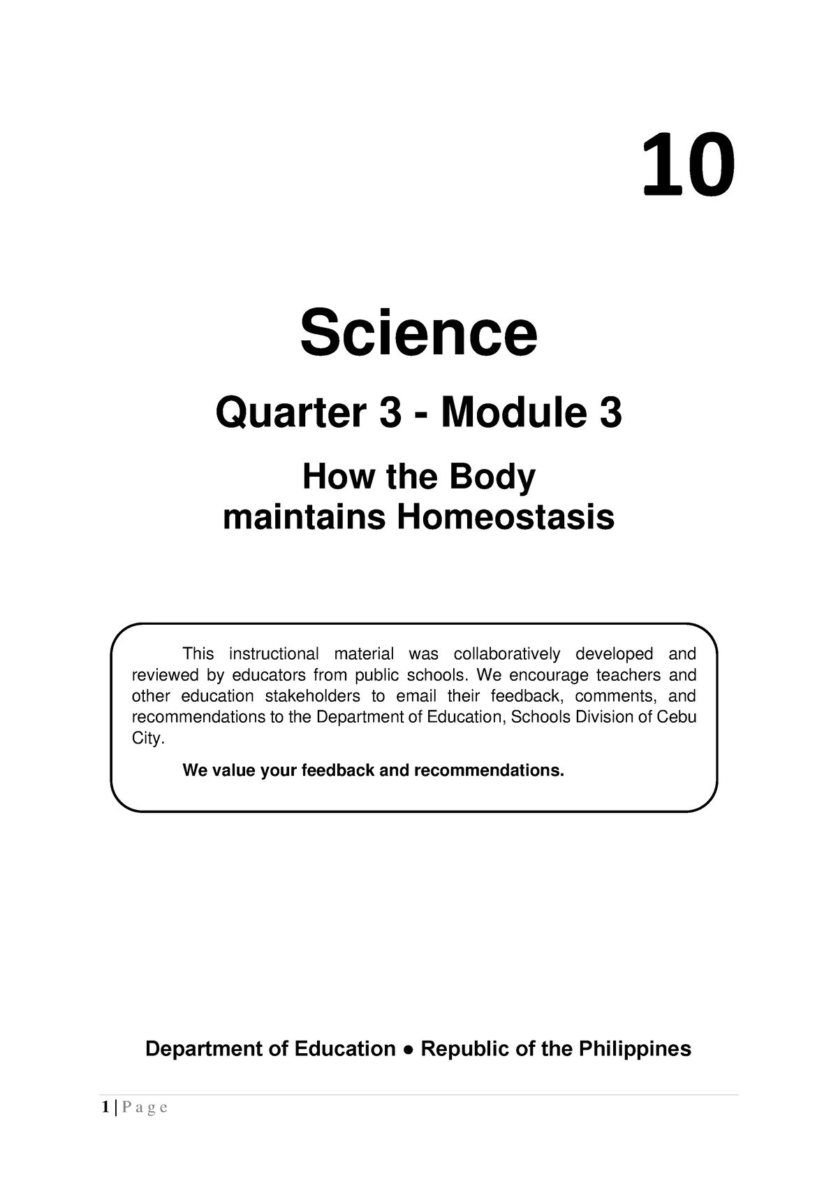 3 Q3 Science - 10 Science Quarter 3 - Module 3 How The Body Maintains ...