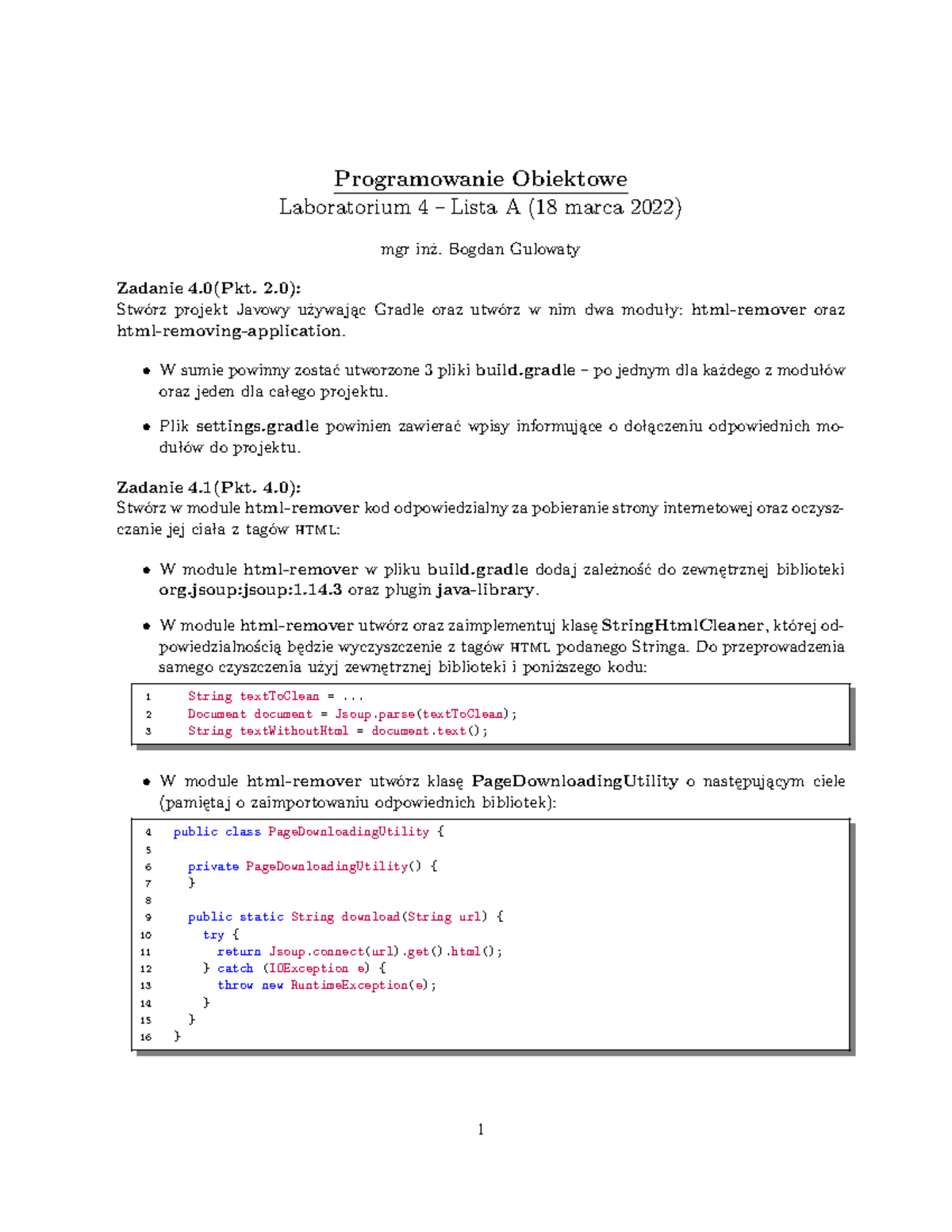 Lab4-Lista_zadania - Programowanie Obiektowe Laboratorium 4 – Lista A ...