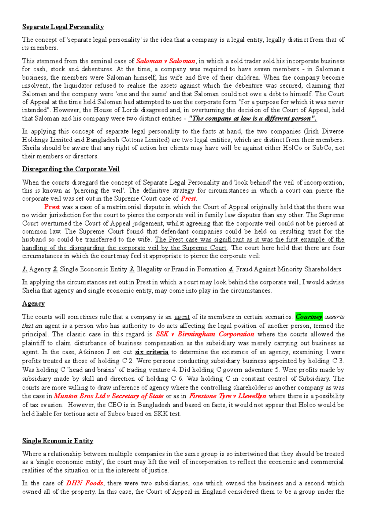 Holco - disregarding slp answer - Separate Legal Personality The ...