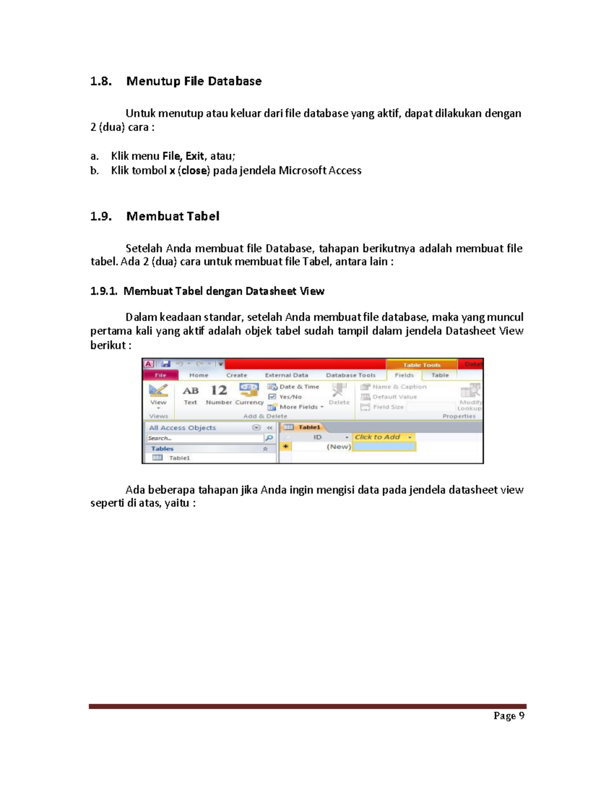 Materi Minggu 5-9 - Page 9 1. Menutup File Database Untuk Menutup Atau ...