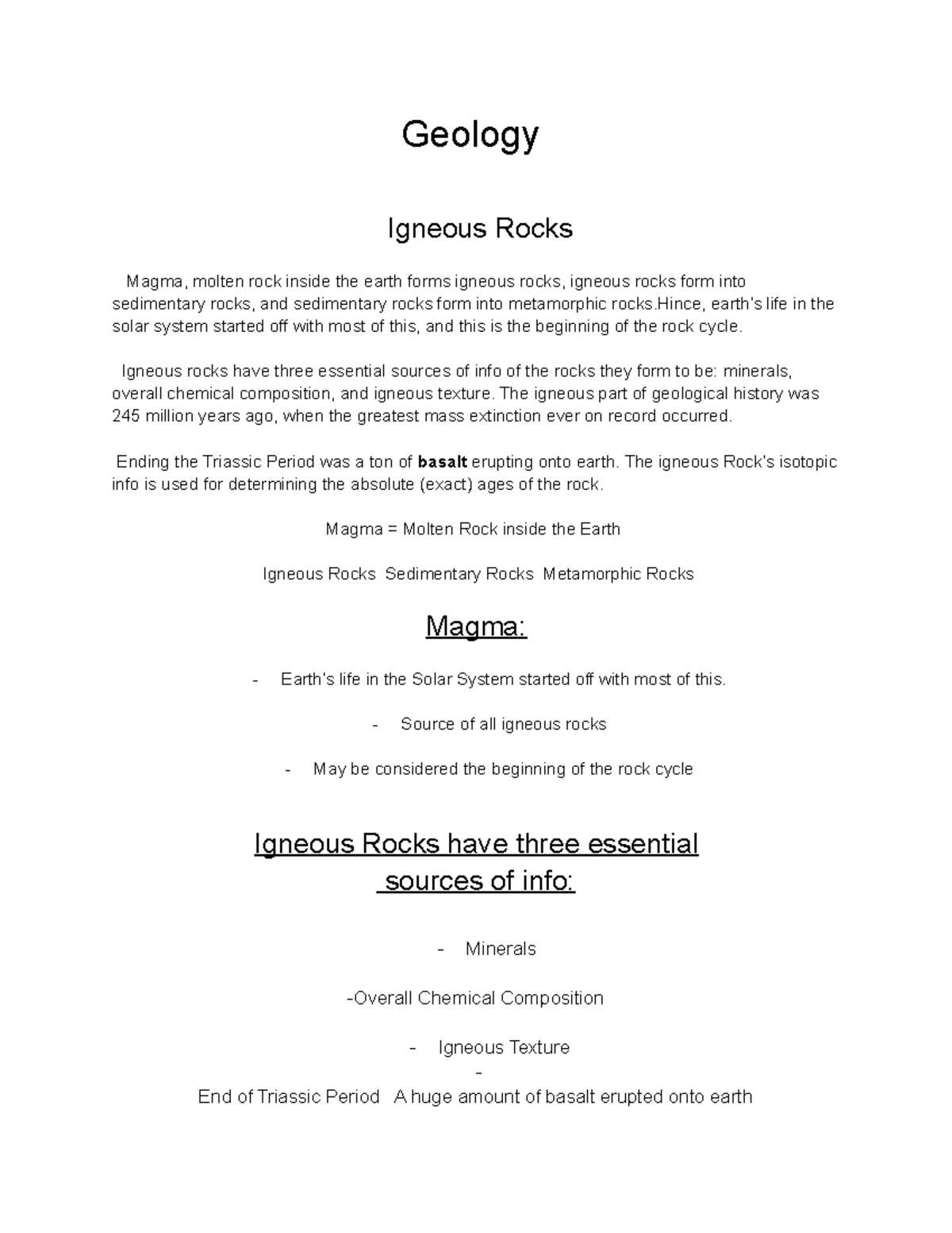 Geology - Igneous and Sedimentary Rocks - Study Guide - Geology Igneous ...