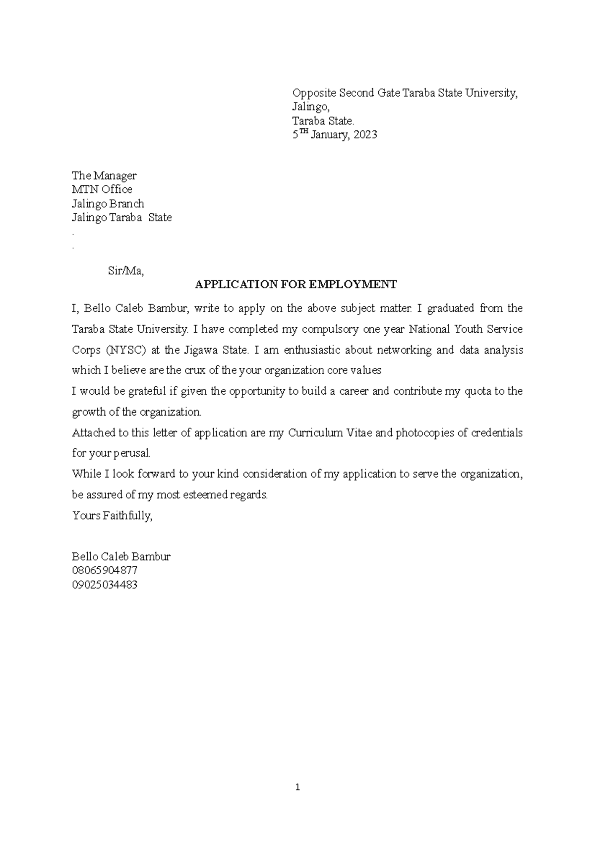 Application letter - It's will add knowledge to the contribution ...