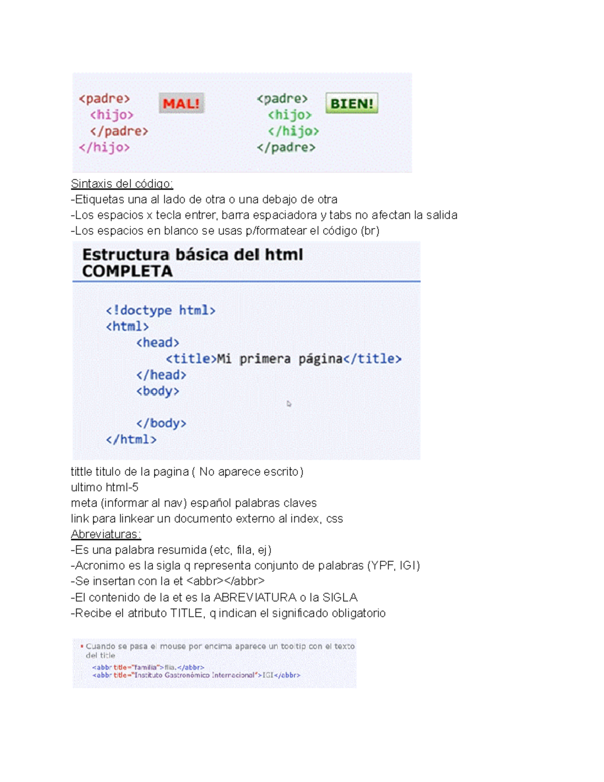 Primer parcial dyd - Sintaxis del código: -Etiquetas una al lado de ...