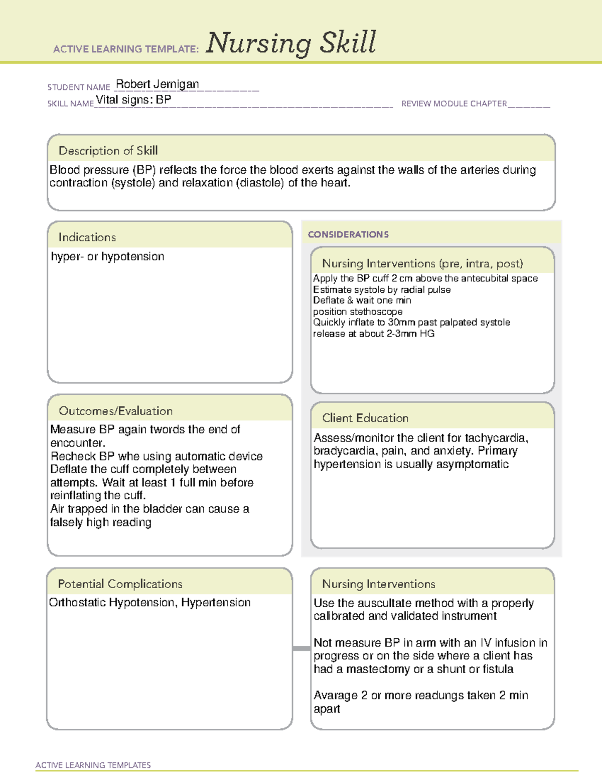 BP template - ATI - ACTIVE LEARNING TEMPLATES Nursing Skill STUDENT ...