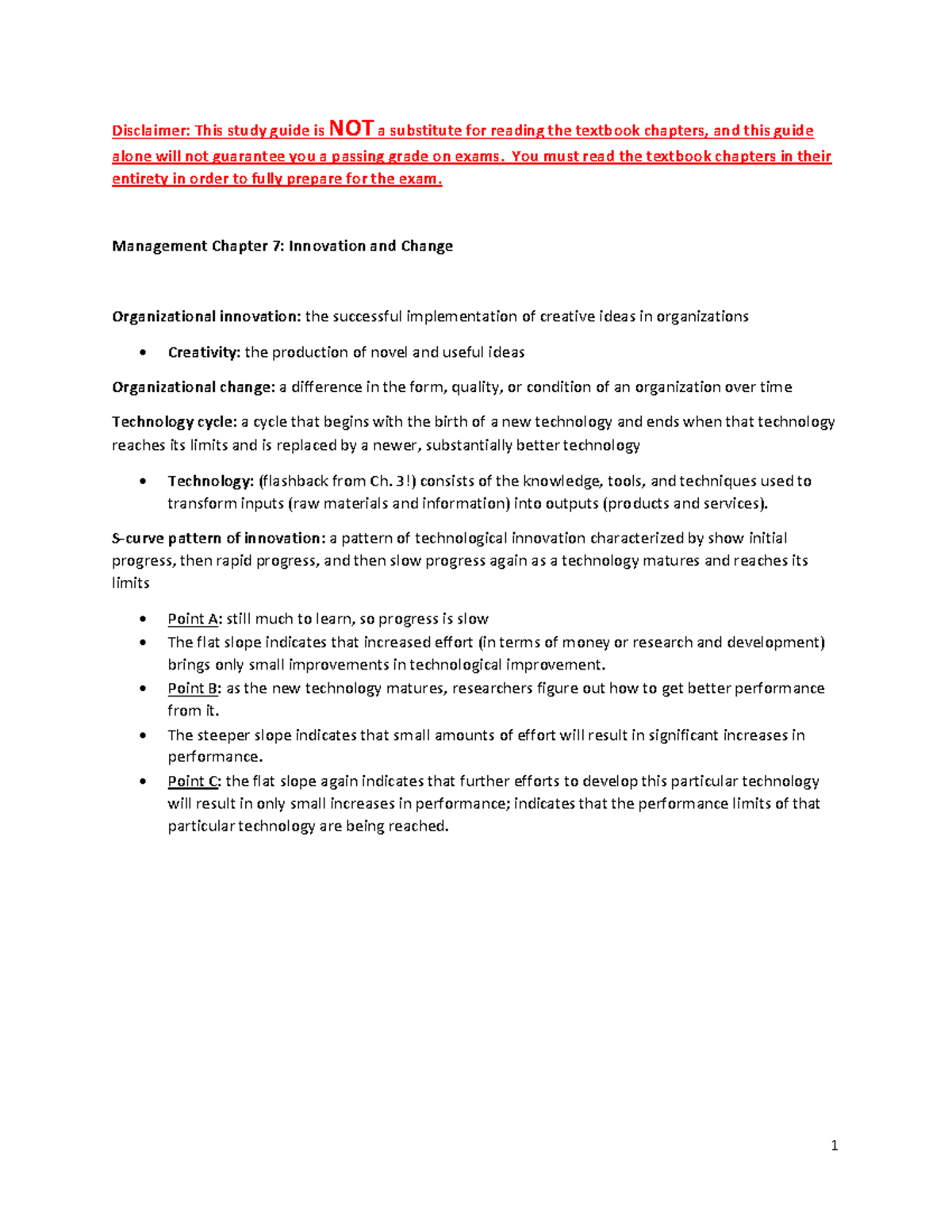 Chapter 7 Study Guide - Principles Of Management - Disclaimer: This ...