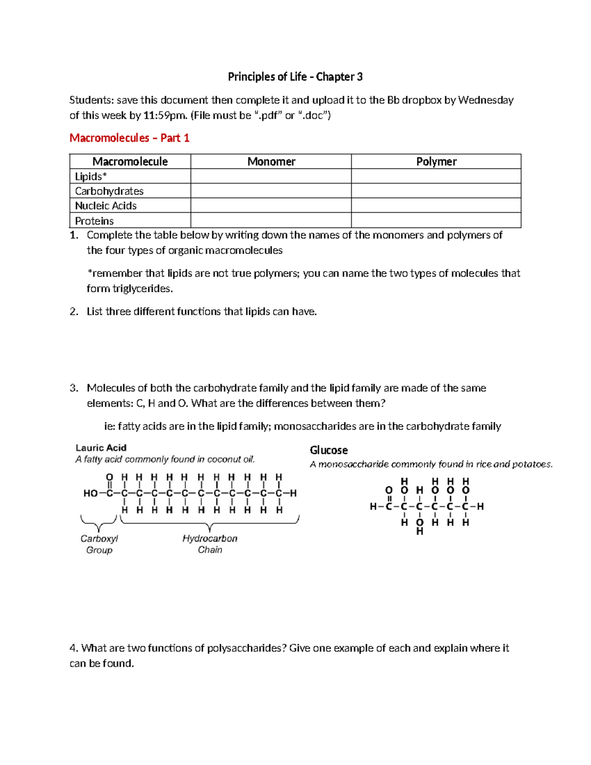 BIO 121 Worksheet #3 - basic chem - Principles of Life - Chapter 3 ...