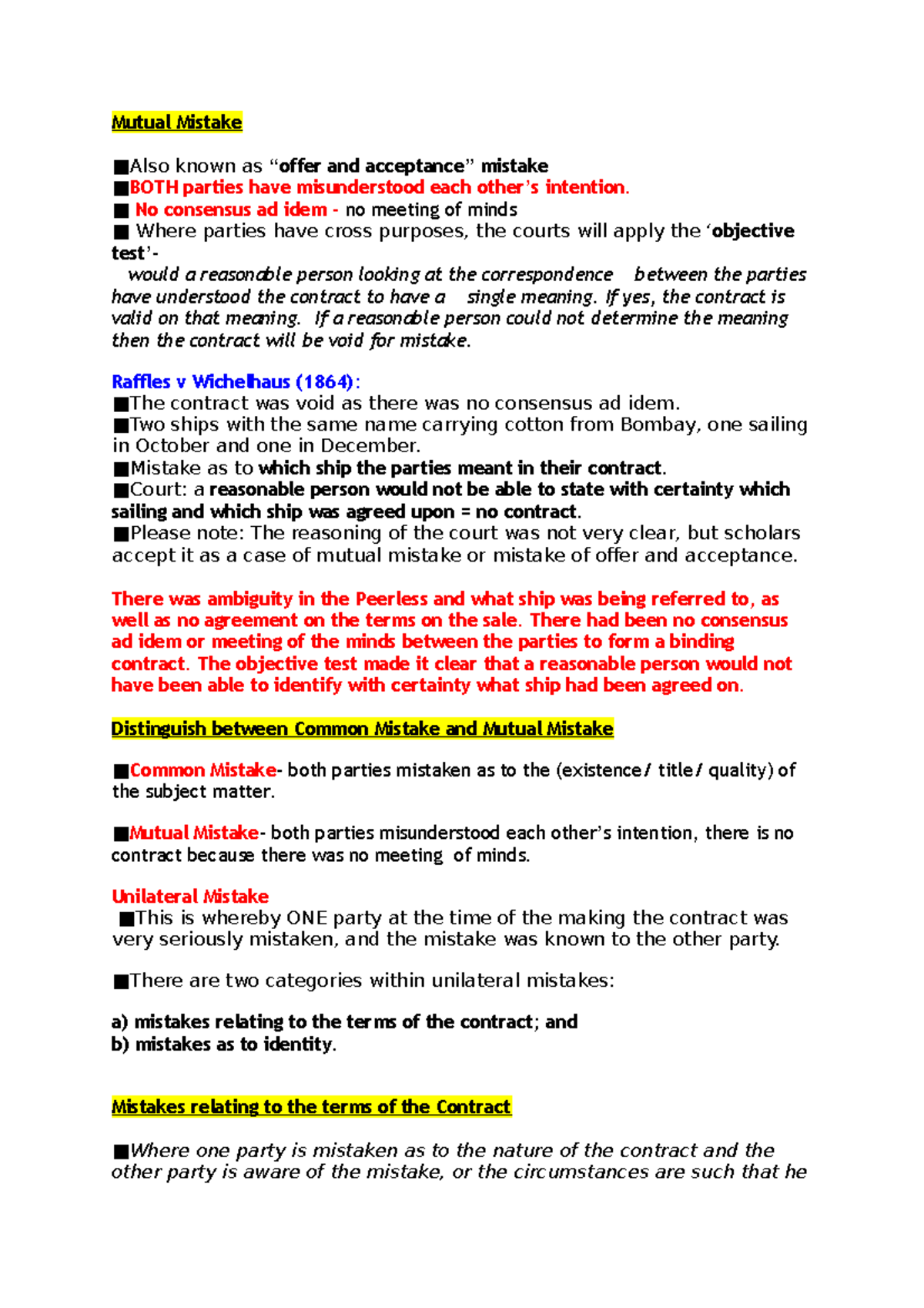 Misttake (2) in contract law - LAW1108 - MDX - Studocu