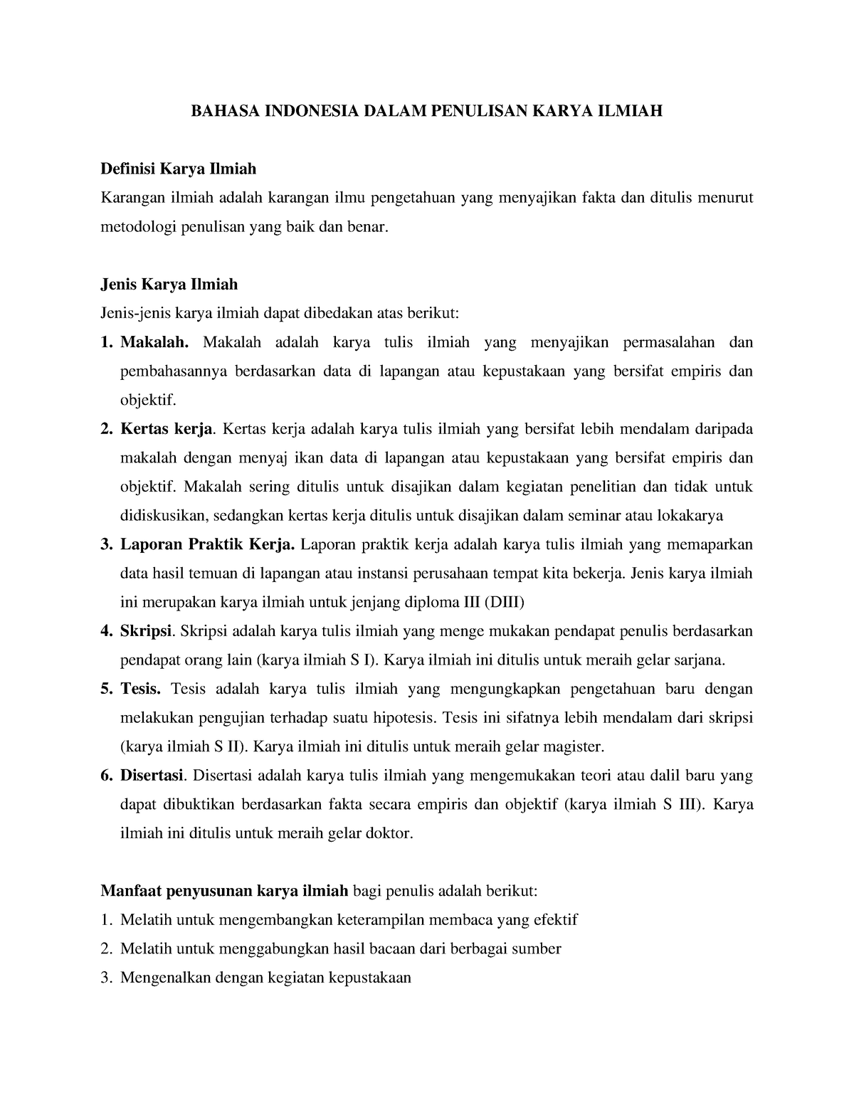 Bahasa Indonesia Dalam Penulisan Karya Ilmiah - BAHASA INDONESIA DALAM ...