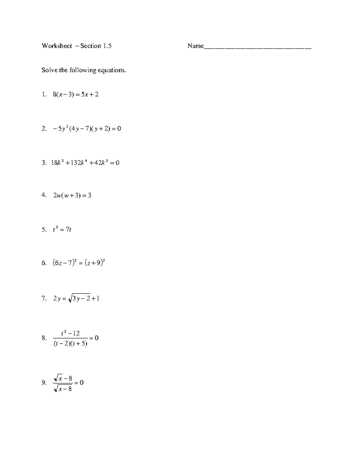 WS 2 (1 - Worksheet 2 - MATH 120R - Worksheet Section 1 Solve the ...