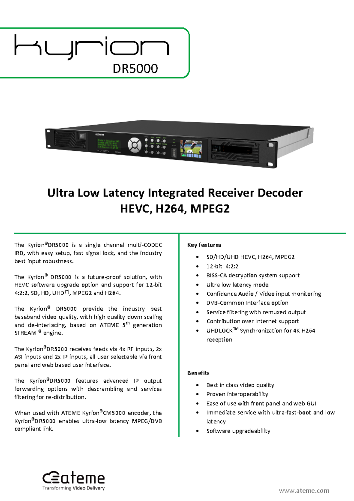 Ateme Dr5000 Datasheet | ATEME KYRION DR5000 USER MANUAL Pdf Download ...