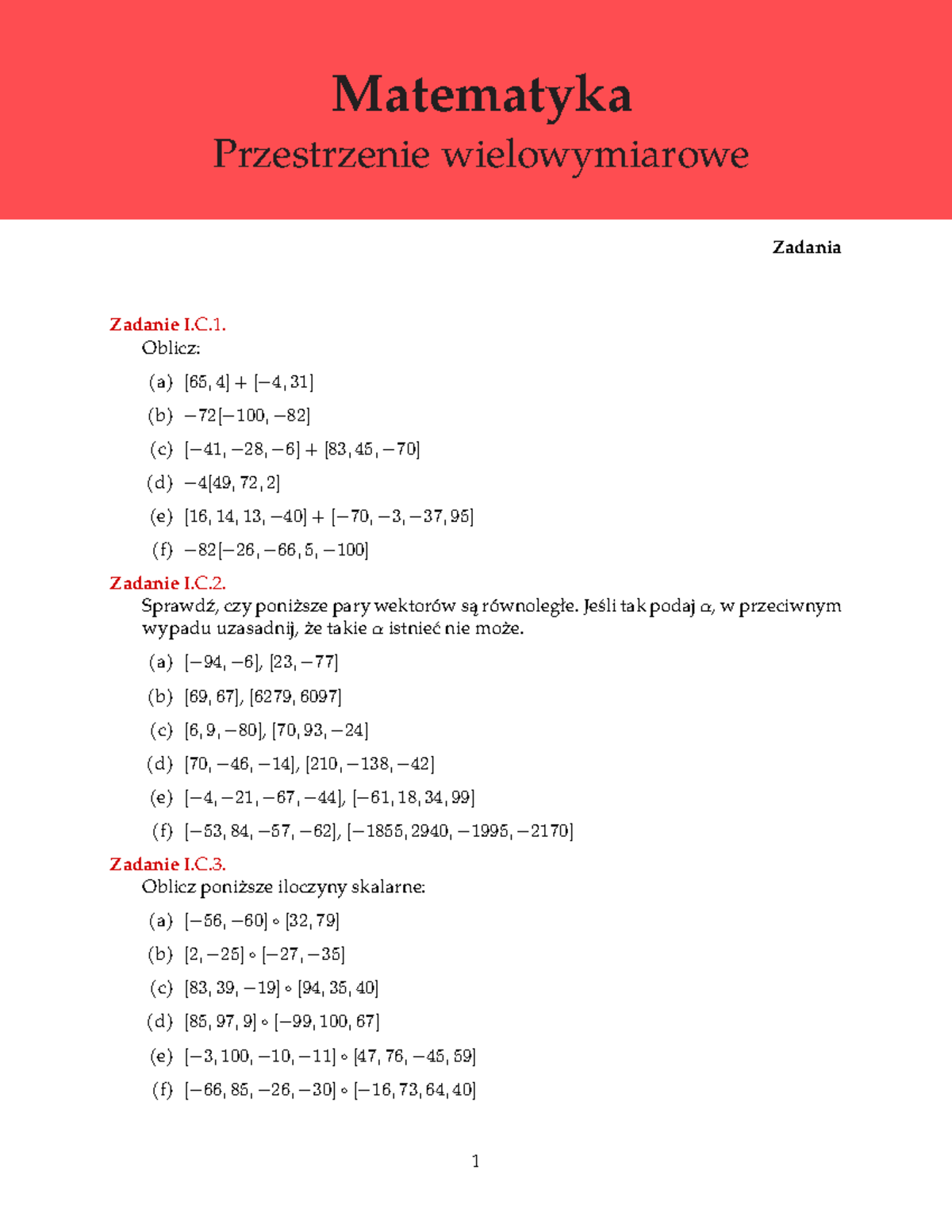 Matematyka IC - Zadania - WSB - Studocu