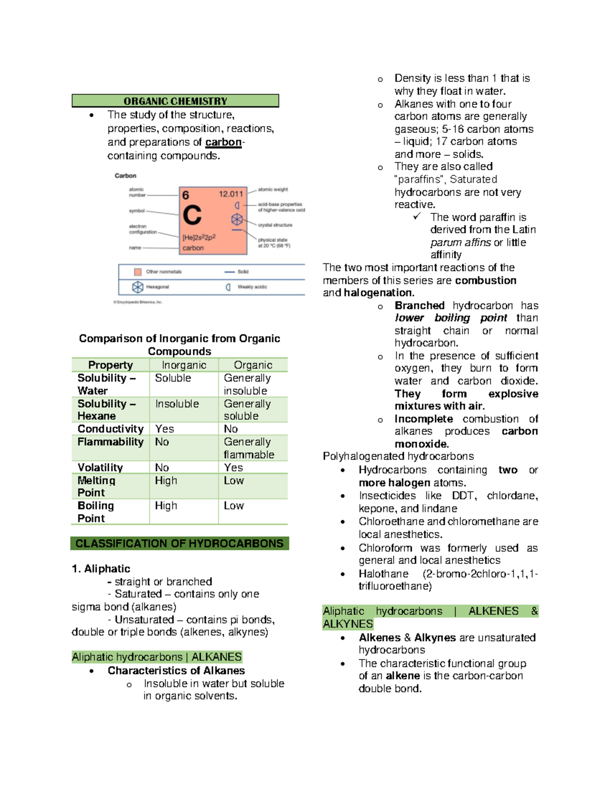 Organic Chemistry Summary - ORGANIC CHEMISTRY The study of the ...