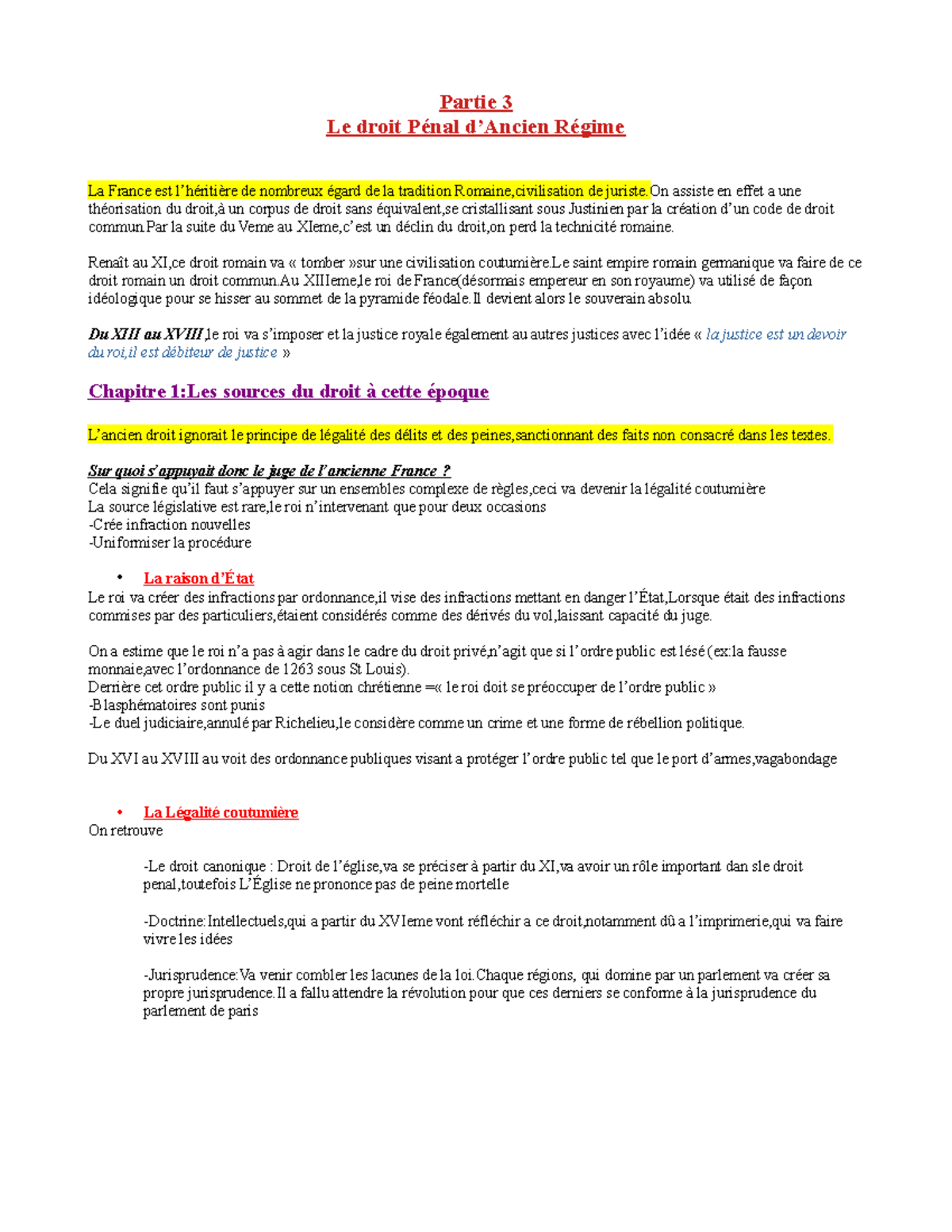 Histoire Pénal Partie 3 S2 2020 2021 - Partie 3 Le Droit Pénal D’Ancien ...