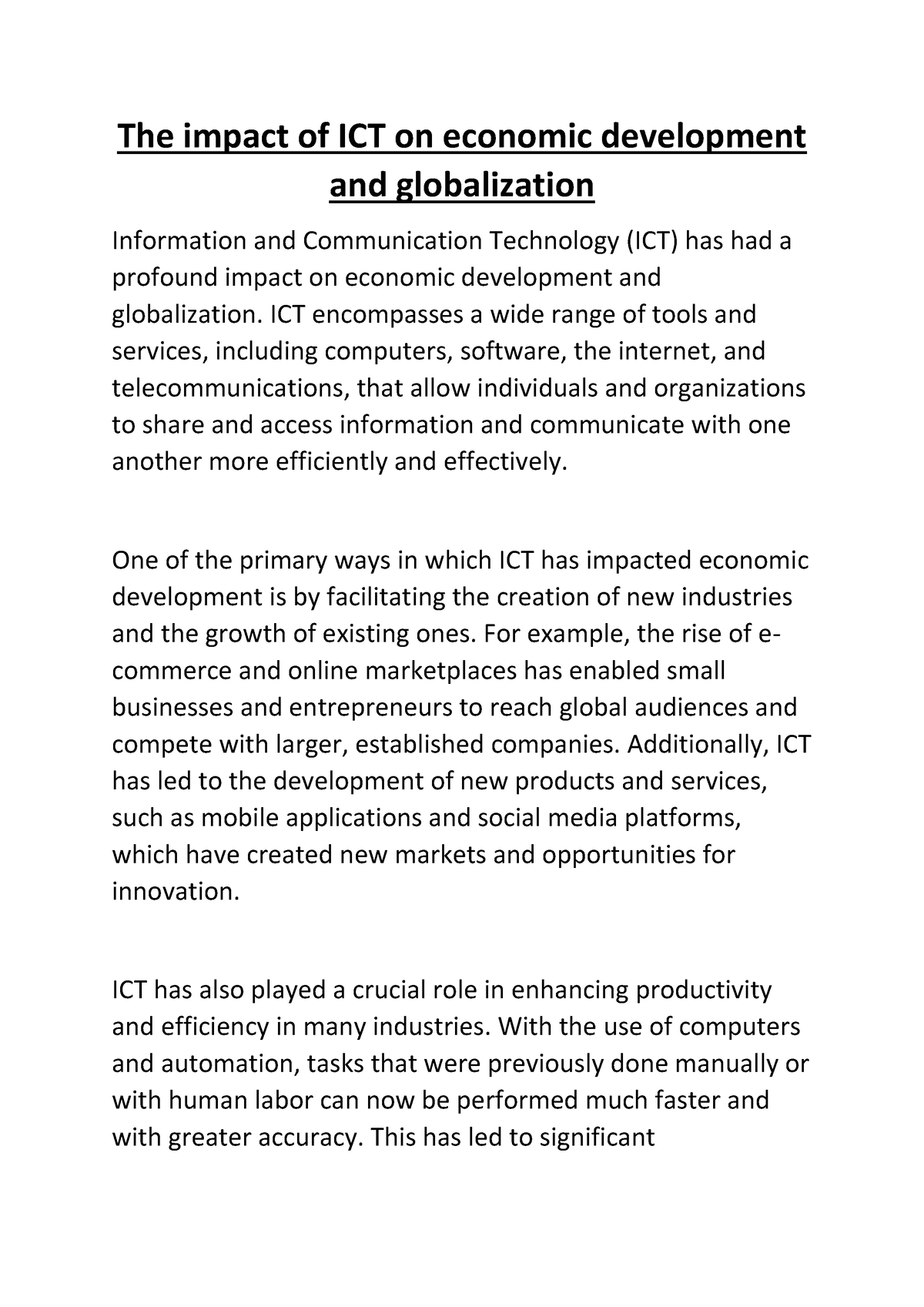 The Impact Of ICT On Economic Development And Globalization 1 - The ...