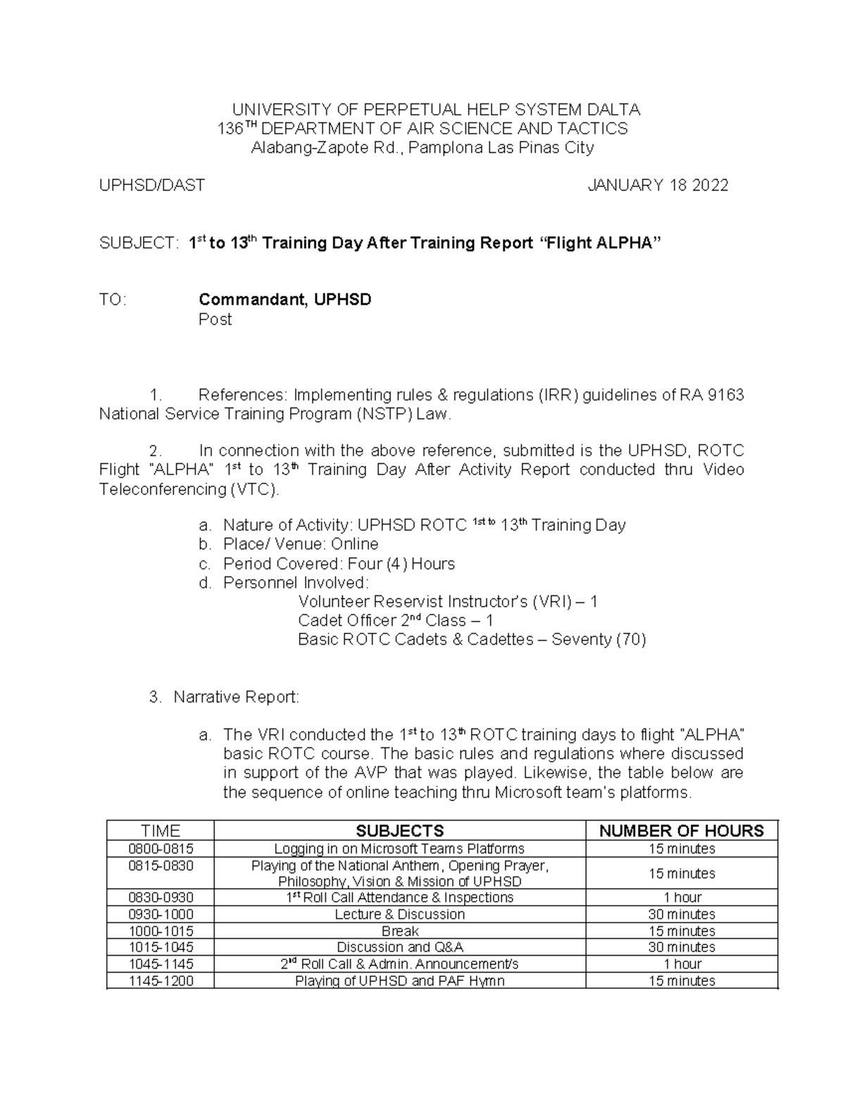 1ST SEM ATR Uphsd ROTC 2021-2022 - UNIVERSITY OF PERPETUAL HELP SYSTEM ...