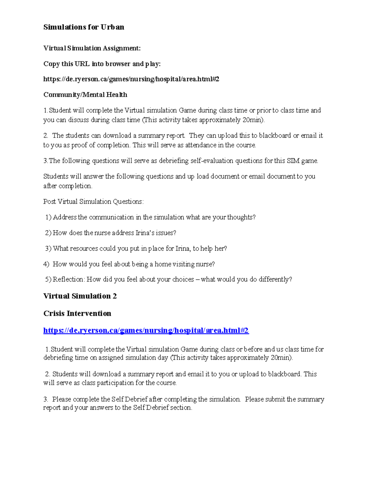 Simulation - assignment - Simulations for Urban Virtual Simulation ...