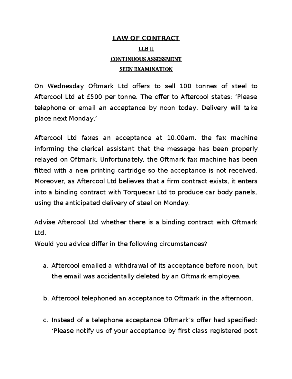 1736529921-LAW OF Contract LLB II-1 - LAW OF CONTRACT LLB II CONTINUOUS ...