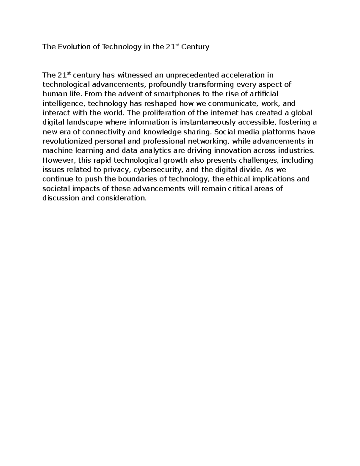 Course Hero 1 - Study well! - The Evolution of Technology in the 21st ...
