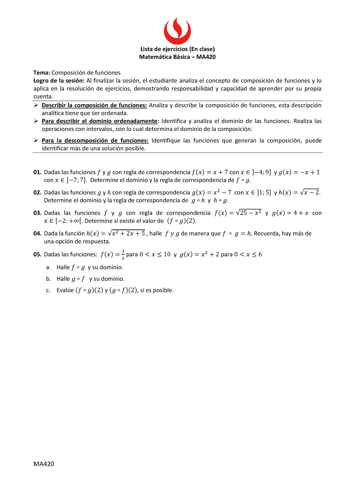 2. Durante Actividad Grupal 1 - MA Lista De Ejercicios (En Clase) Matem ...