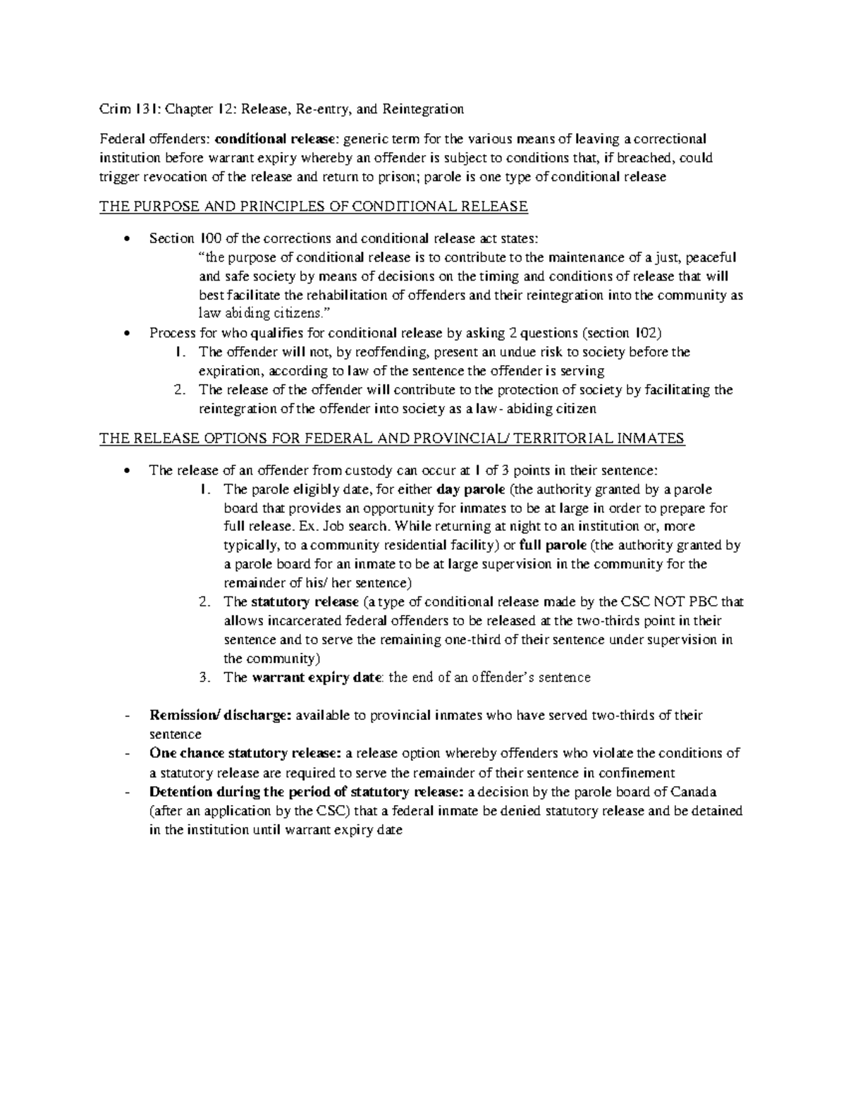 CRIM131 Ch.12 notes - Summary Canadian Criminal Justice - Crim 131 ...