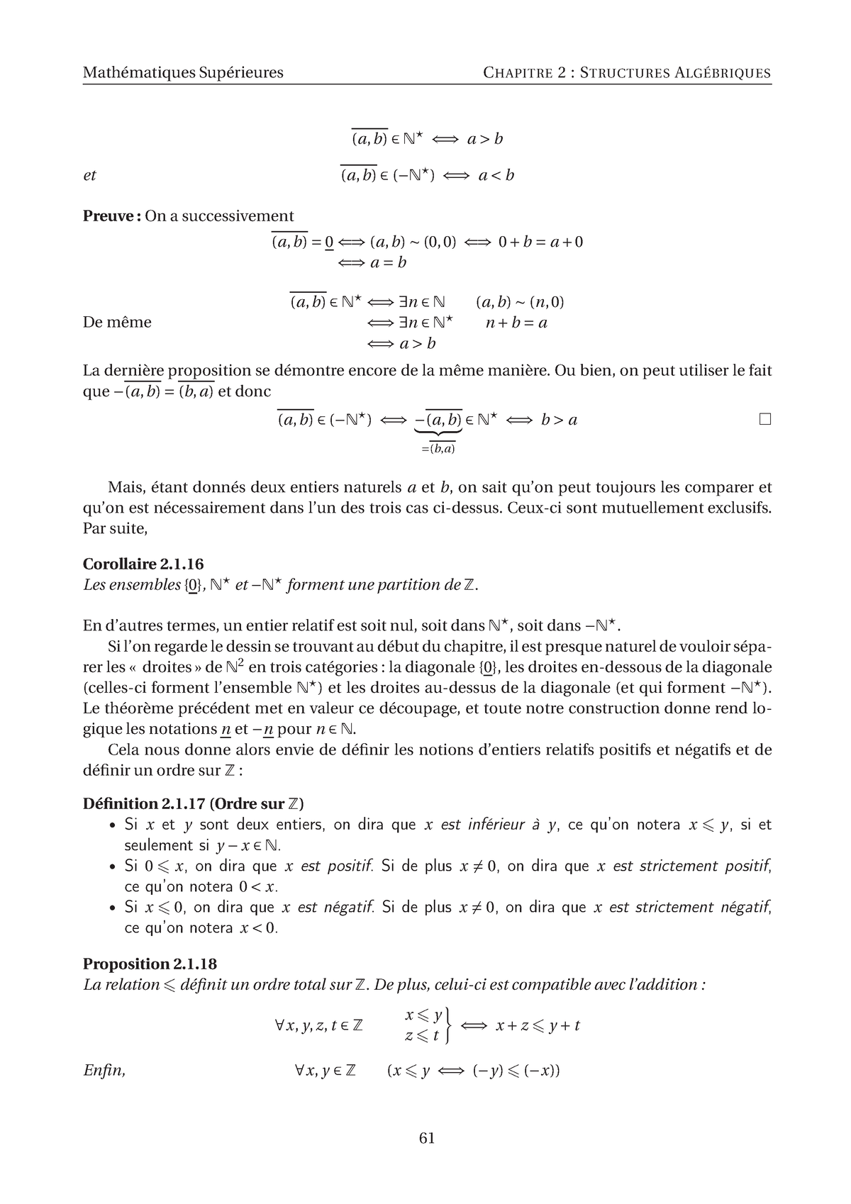 Cours-16-Mathematique - (a, B) ∈ N⋆ ⇐⇒ A > B Et (a, B) ∈ (−N⋆) ⇐⇒ A