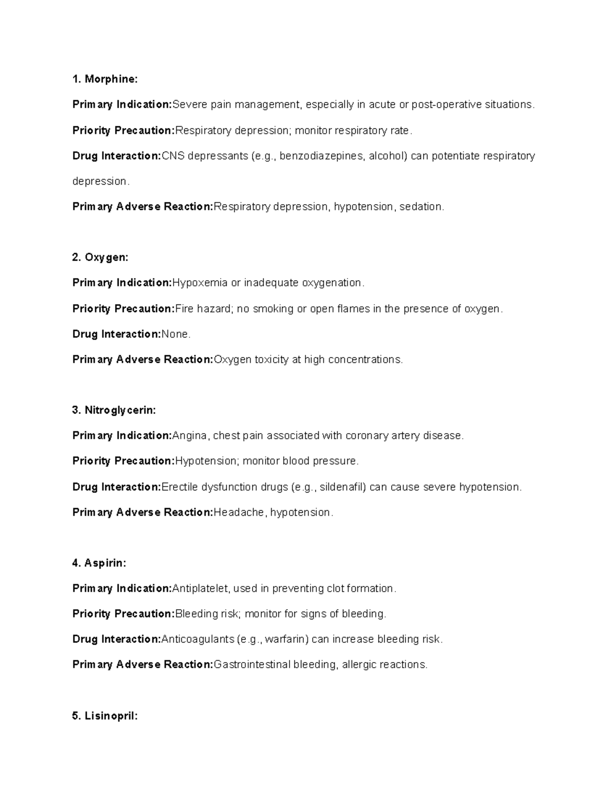 Week 1 - Medicine card - Morphine: Primary Indication:Severe pain ...