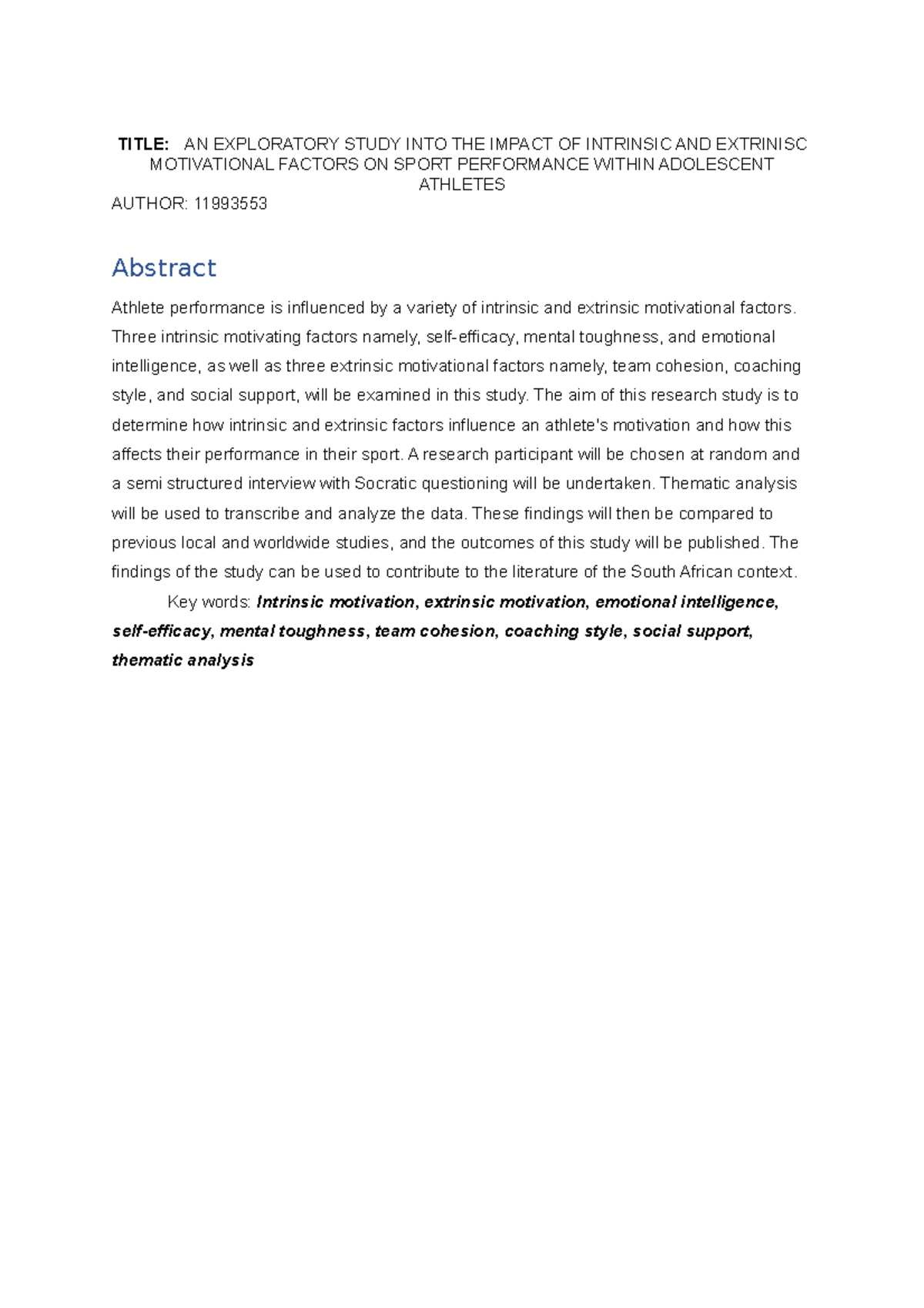 Research Proposal - TITLE: AN EXPLORATORY STUDY INTO THE IMPACT OF ...