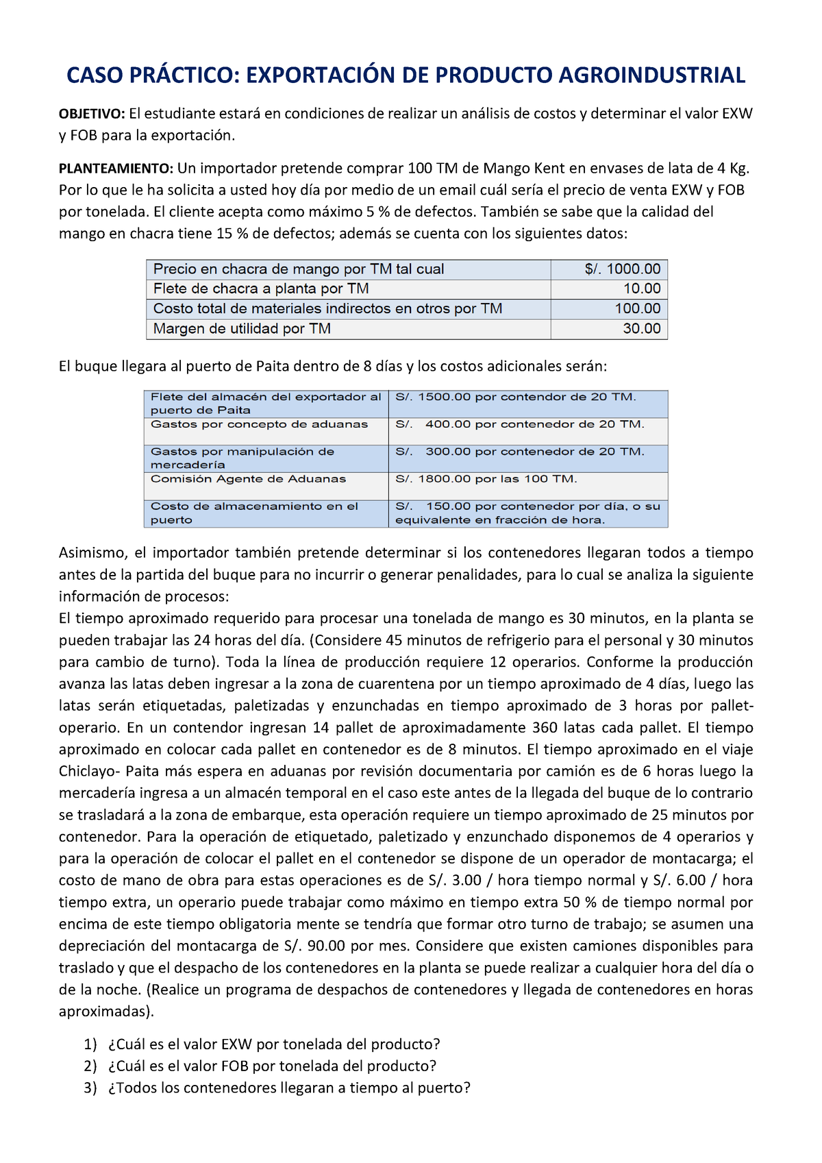 CASO Práctico Exportacion DE Producto Agroindustrial - CASO PR¡CTICO ...