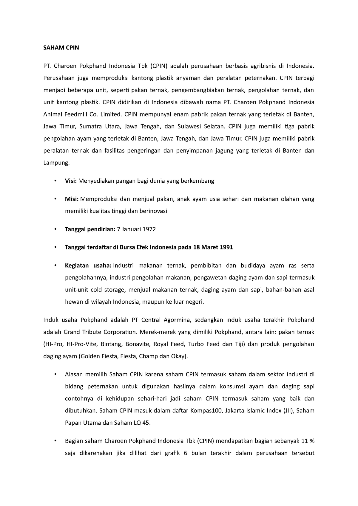 Saham CPIN - SAHAM CPIN PT. Charoen Pokphand Indonesia Tbk (CPIN