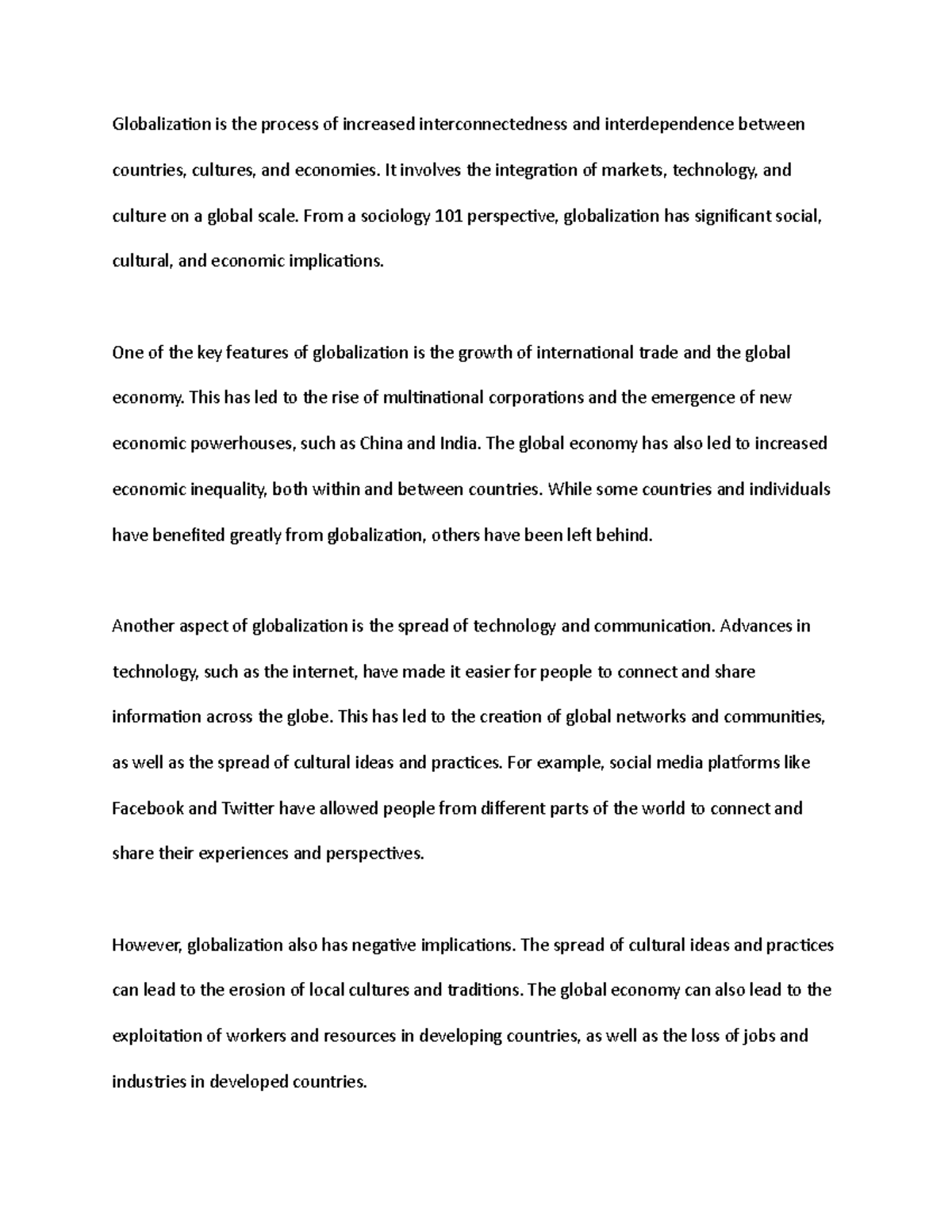 Globalization - It involves the integration of markets, technology, and ...