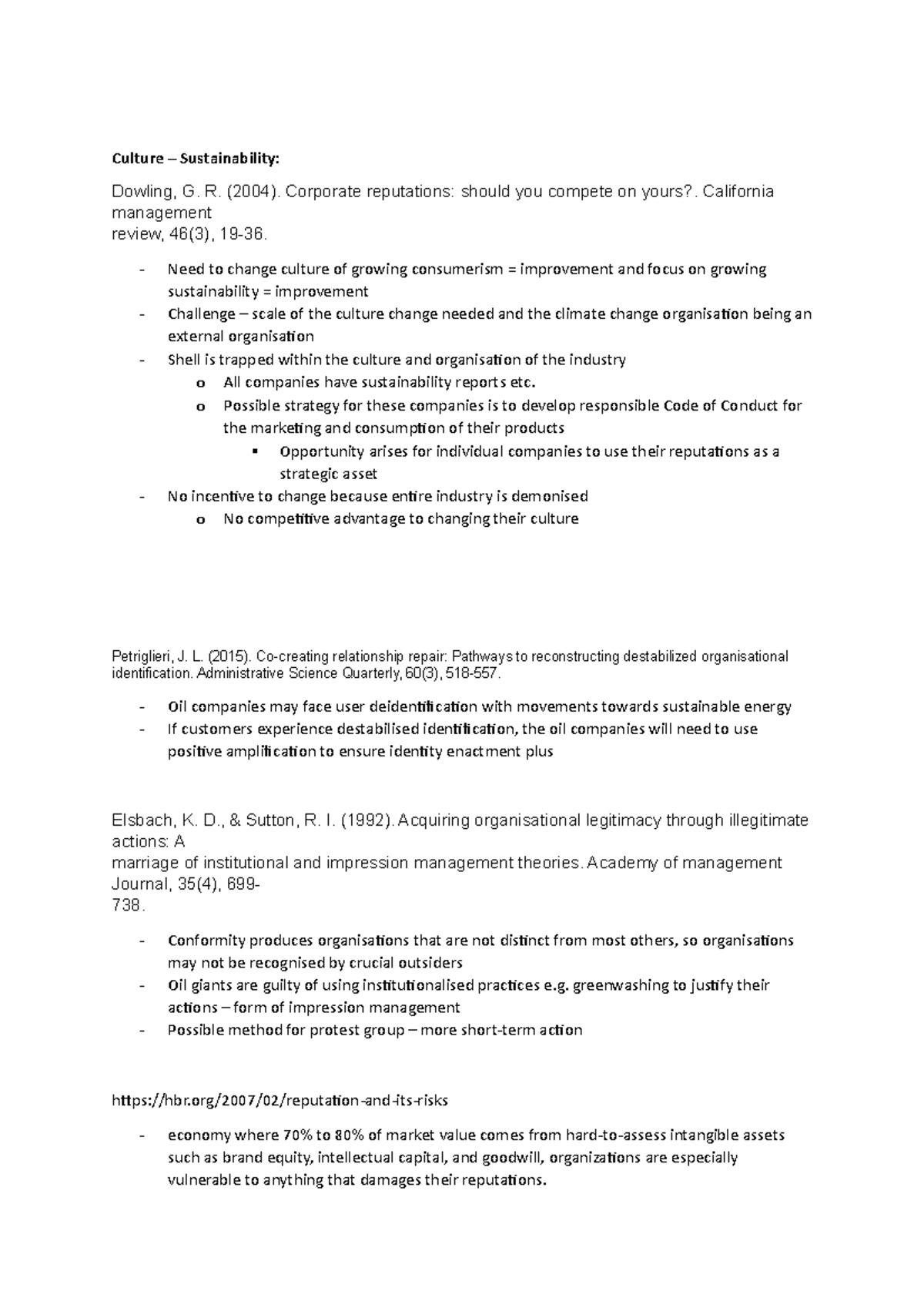 Culture Research - Culture – Sustainability: Dowling, G. R. (2004 ...