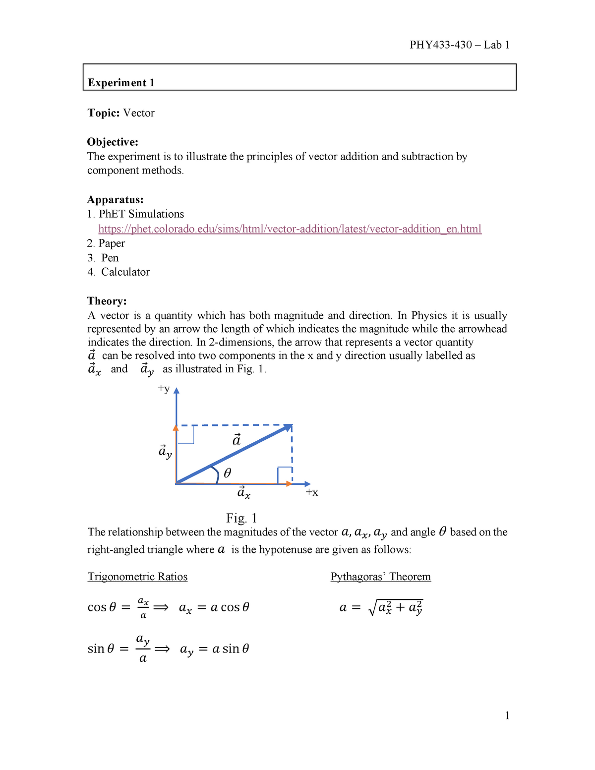 Expt 1 - PHY433-430 - PHET Simulation - Vector - Oct 2020 - PHY433-430 ...