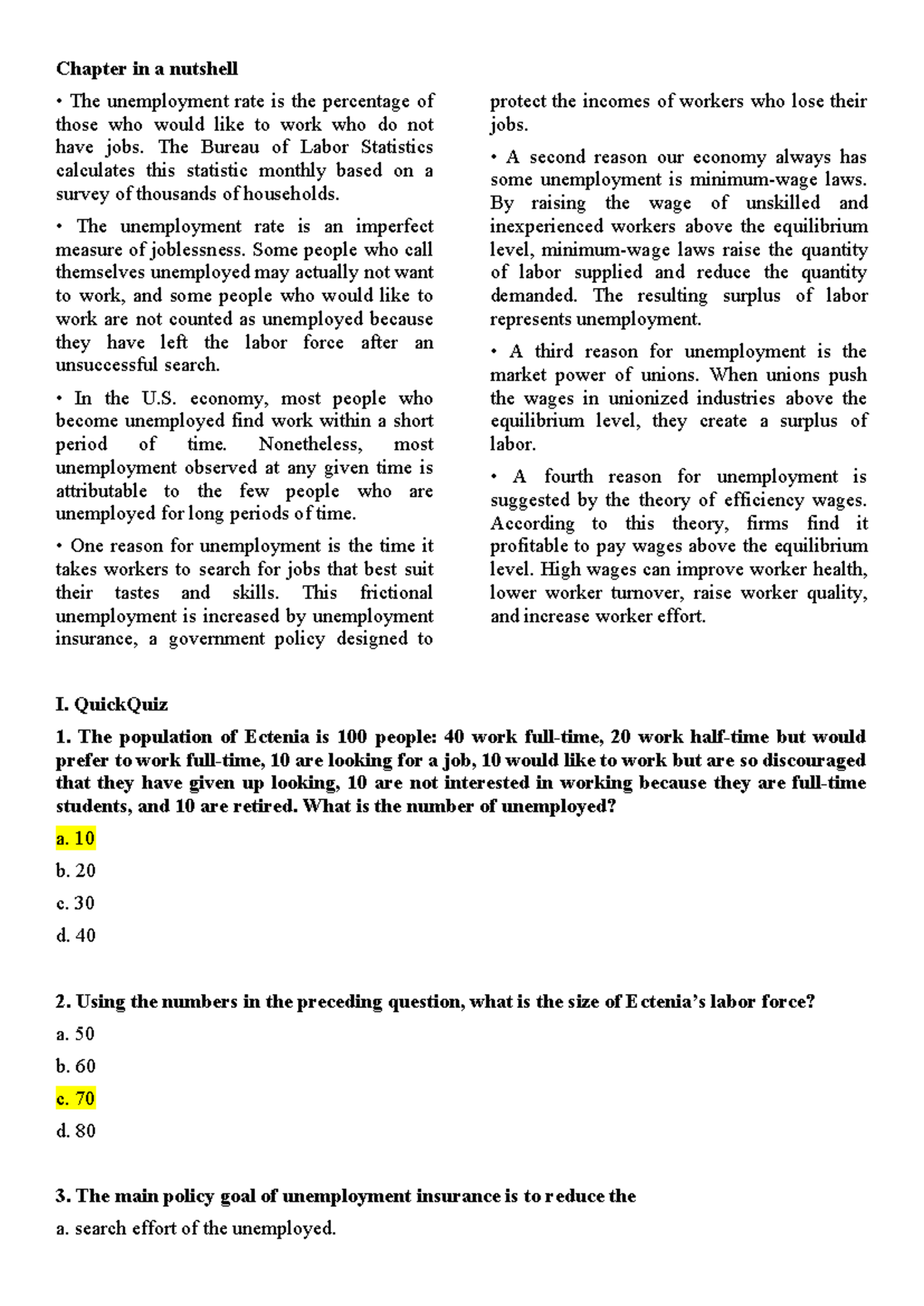 Chapter 28 Unemployment - Chapter in a nutshell The unemployment rate ...