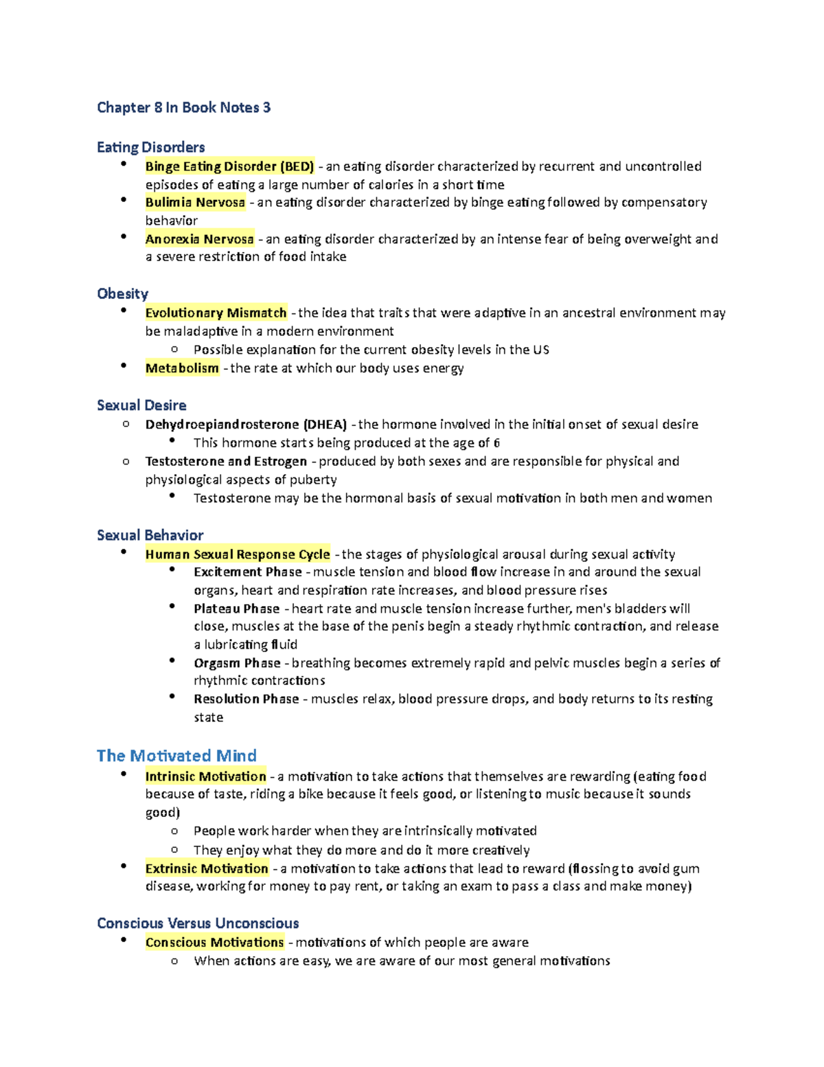 Chapter 8 In Book Notes 4 - Chapter 8 In Book Notes 3 Eating Disorders ...
